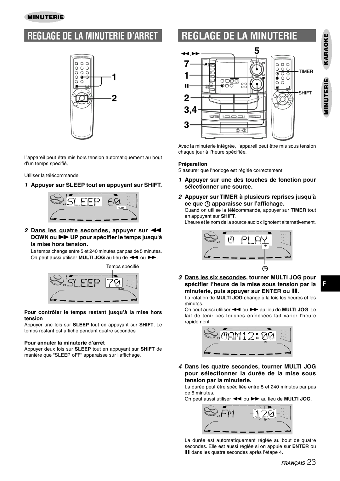 Sony NSX-AJ80 manual Minuterie Karaoke, Pour annuler la minuterie d’arrêt 