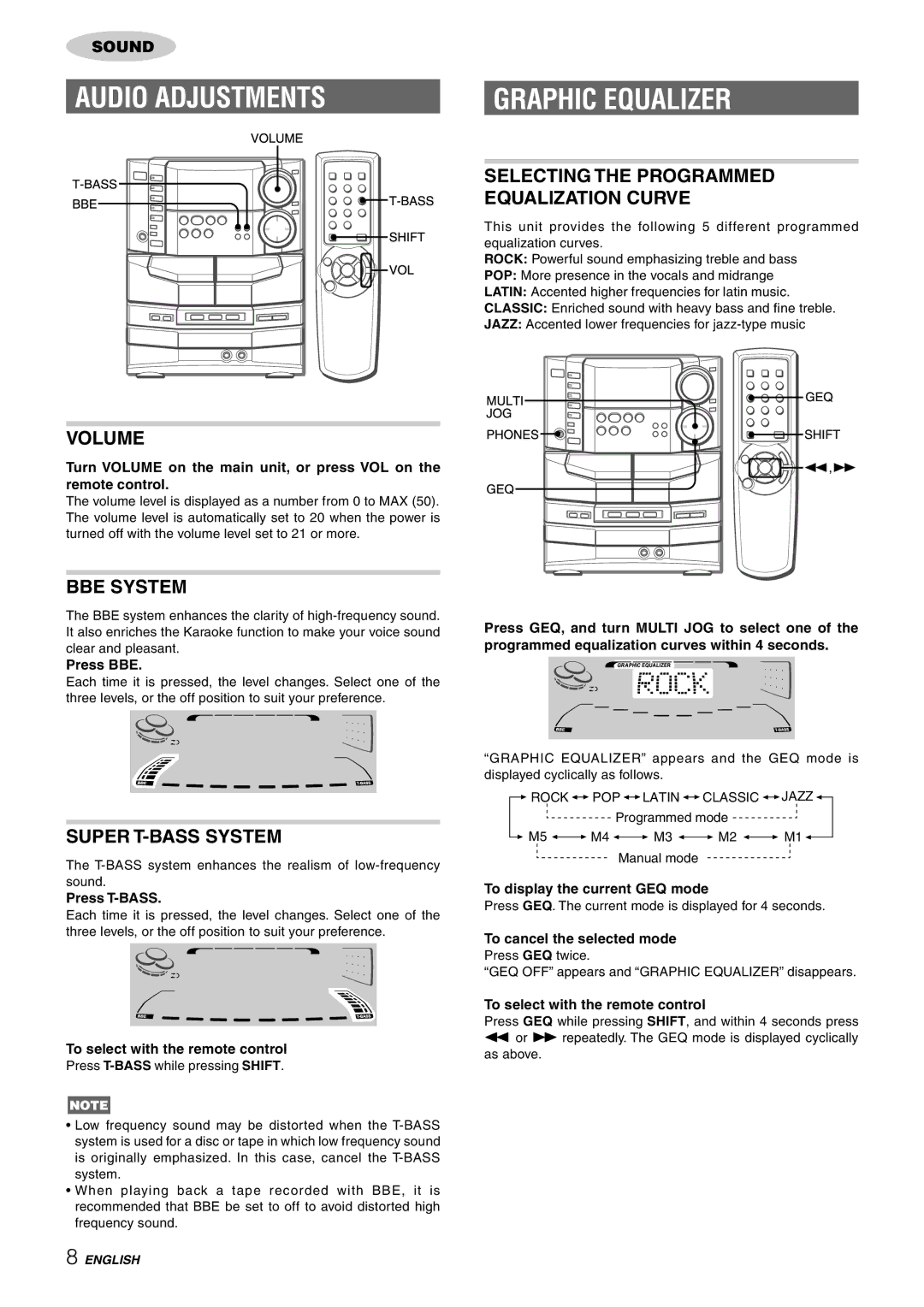 Sony NSX-AJ80 manual Audio Adjustments Graphic Equalizer, Selecting the Programmed Equalization Curve, Volume, BBE System 