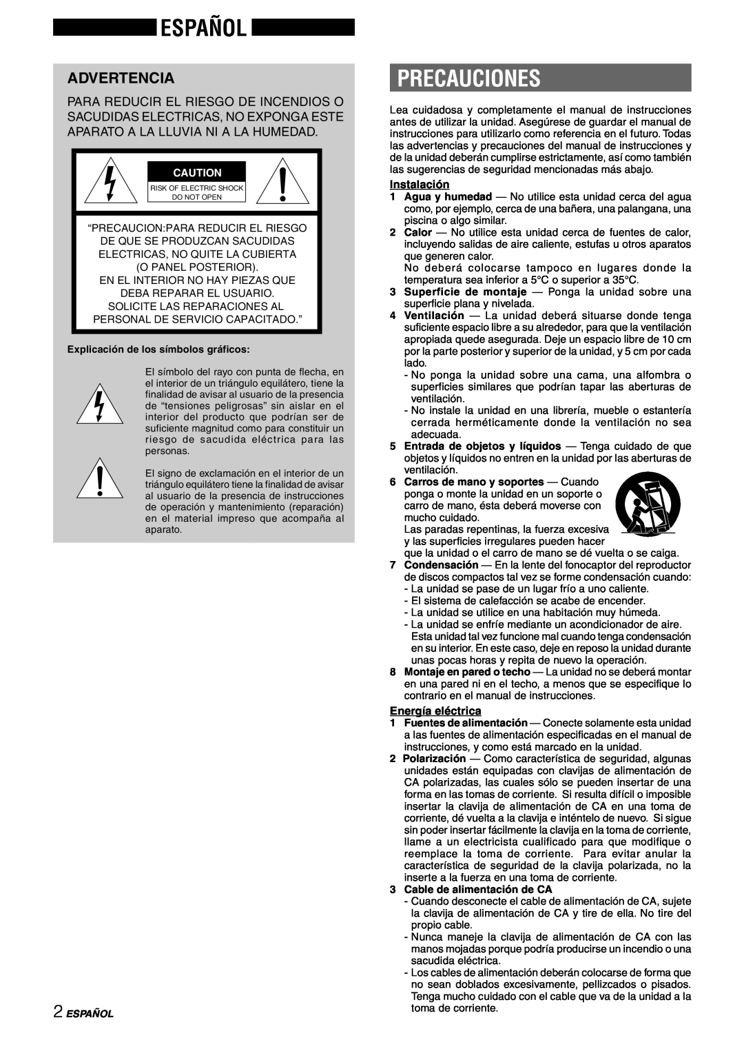 Sony NSX-AJ80 manual Español, Precauciones, Advertencia, Instalación, Energía eléctrica 