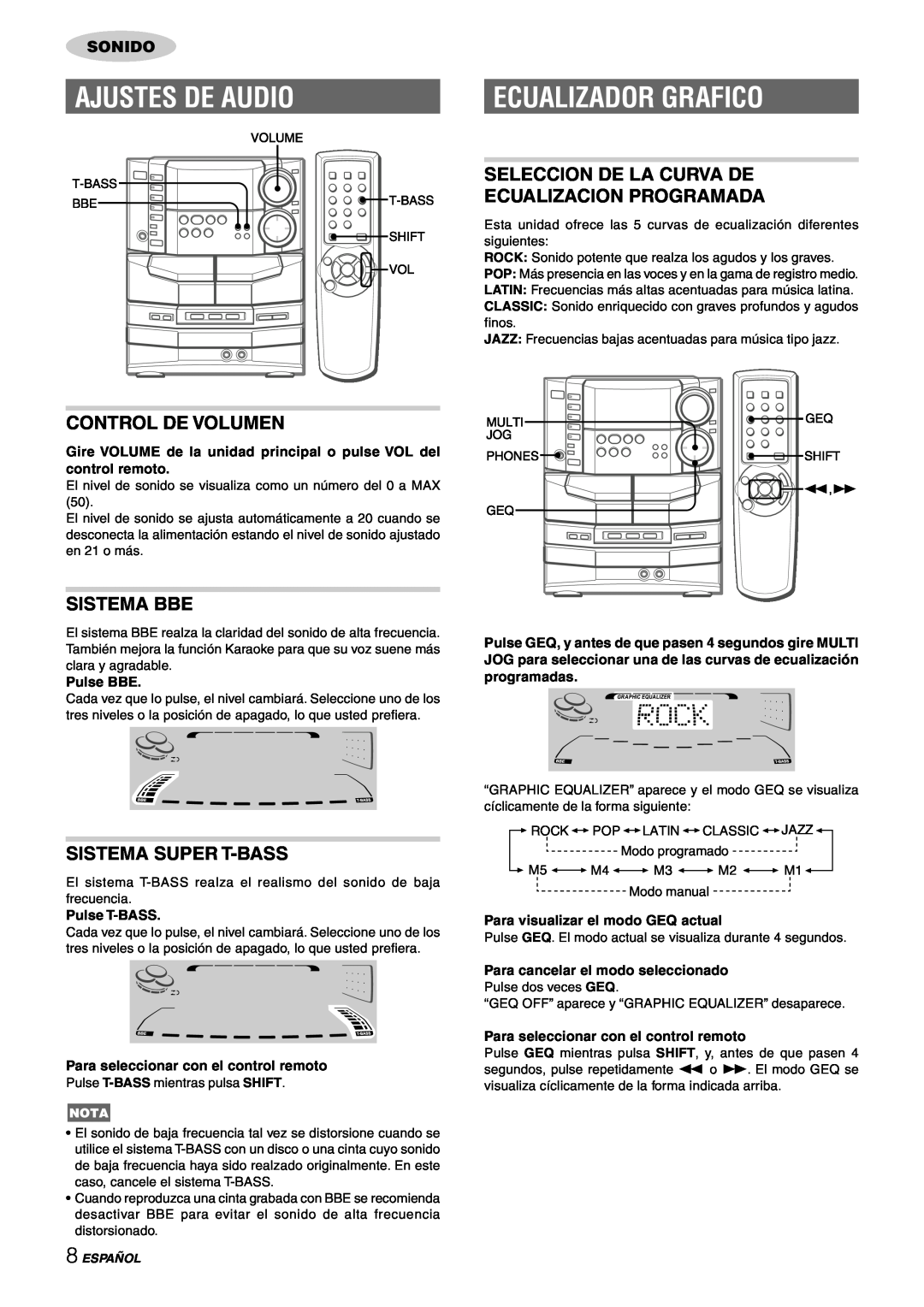 Sony NSX-AJ80 Ajustes De Audio, Ecualizador Grafico, Seleccion De La Curva De, Ecualizacion Programada, Control De Volumen 