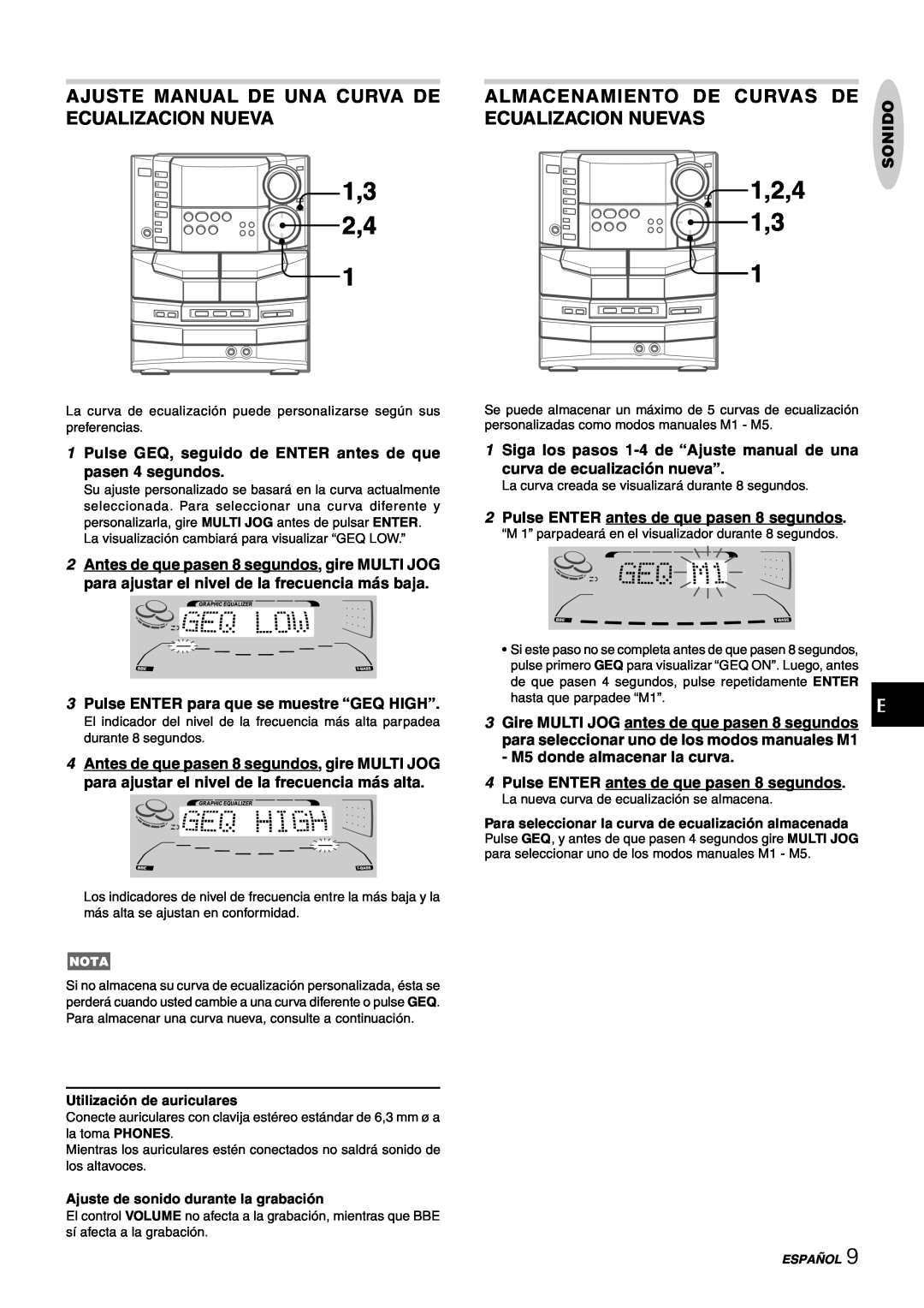 Sony NSX-AJ80 Ajuste Manual De Una Curva De Ecualizacion Nueva, Almacenamiento De Curvas De, Ecualizacion Nuevas, Sonido 