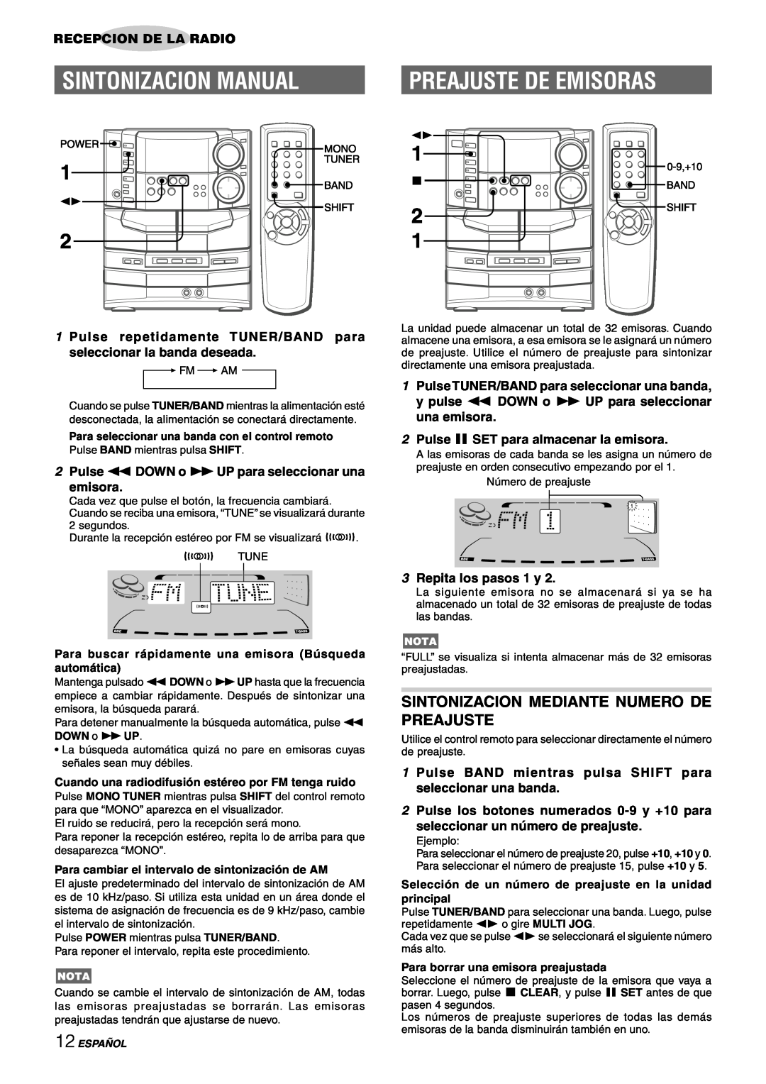 Sony NSX-AJ80 manual Sintonizacion Manual, Preajuste De Emisoras, Sintonizacion Mediante Numero De Preajuste 