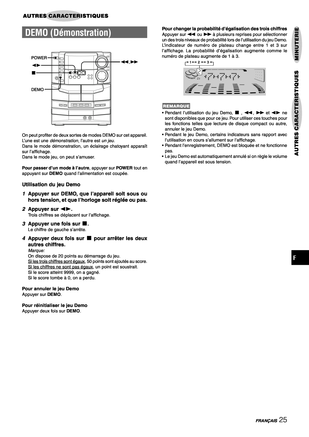 Sony NSX-AJ80 manual DEMO Démonstration, Autres Caracteristiques, Utilisation du jeu Demo, 2Appuyer sur d, autres chiffres 