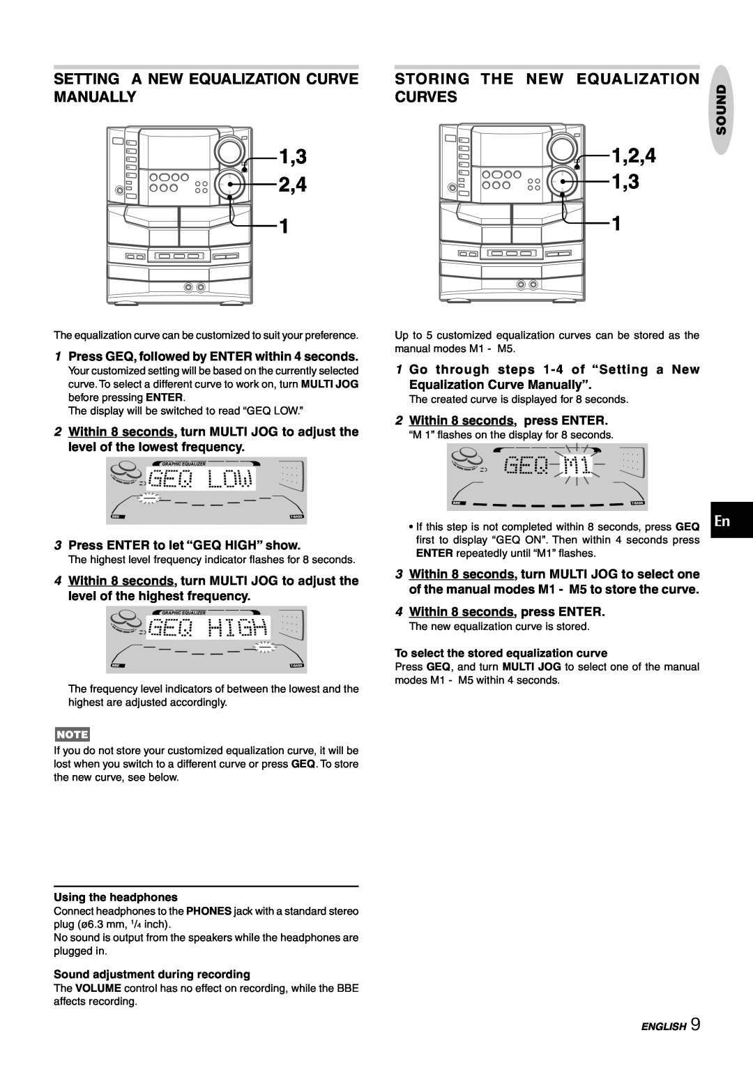 Sony NSX-AJ80 manual Setting A New Equalization Curve Manually, Storing The New Equalization, Curves 