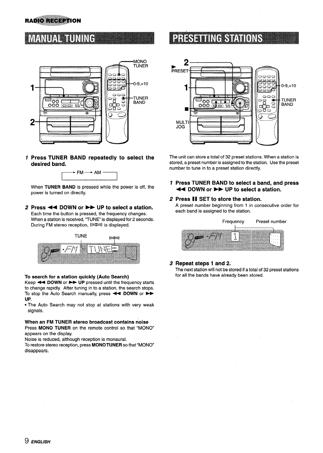 Sony NSX-MT320, SX-MT321 Press Tuner Band repeatedly to select the desired band, Press 44 Down or UP to select a station 