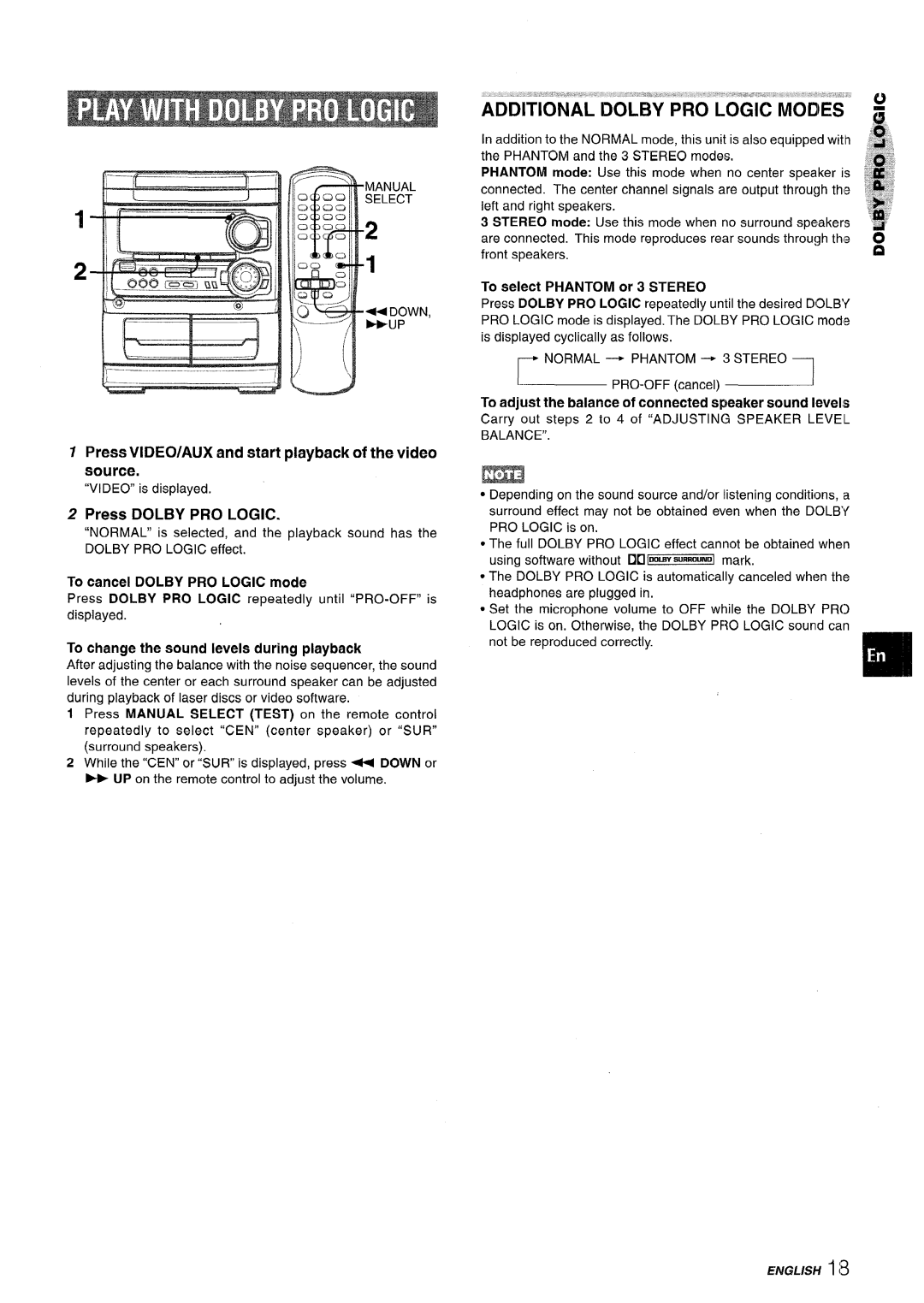 Sony SX-MT321, NSX-MT320 manual Additional Dolby PRO Logic Modes, Press VIDEO/AUX and start playback of the video source 