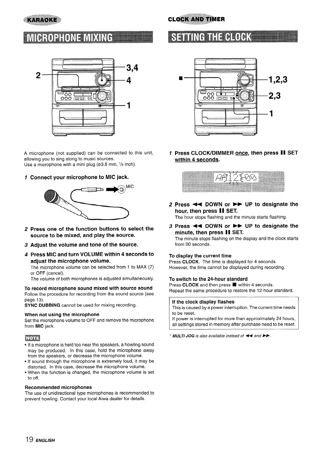 Sony NSX-MT320, SX-MT321 Connect your microphone to MIC jack, Press 4+ Down or UP to designate Minute, then press 11 SET 