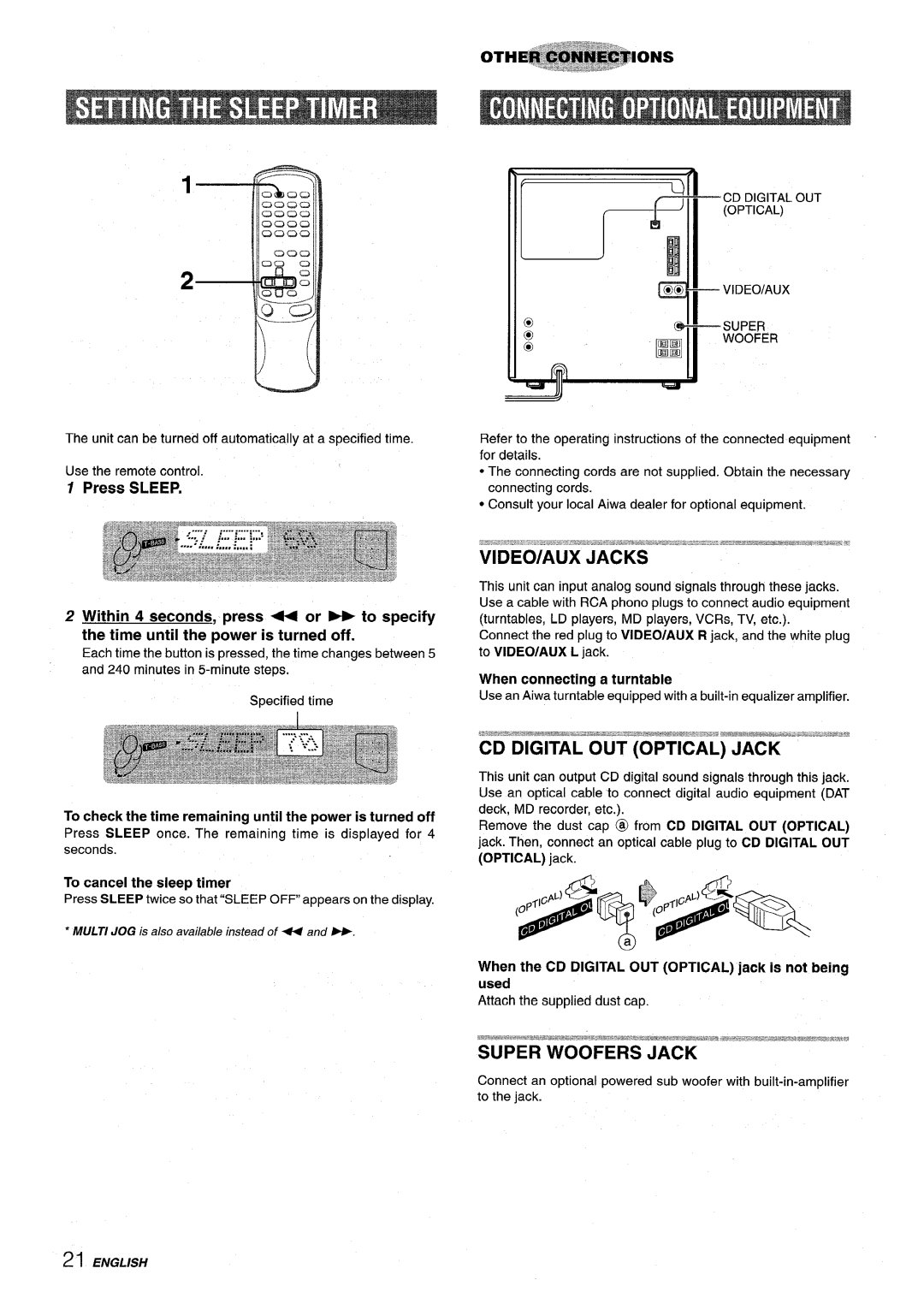 Sony NSX-MT320, SX-MT321 manual CD Digital OUT Optical Jack, To check the time remaining until the power is turned off 