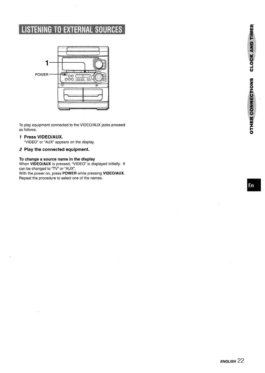 Sony SX-MT321, NSX-MT320 manual Press VIDEO/AUX, Play the connected equipment, To change a source name in the display 