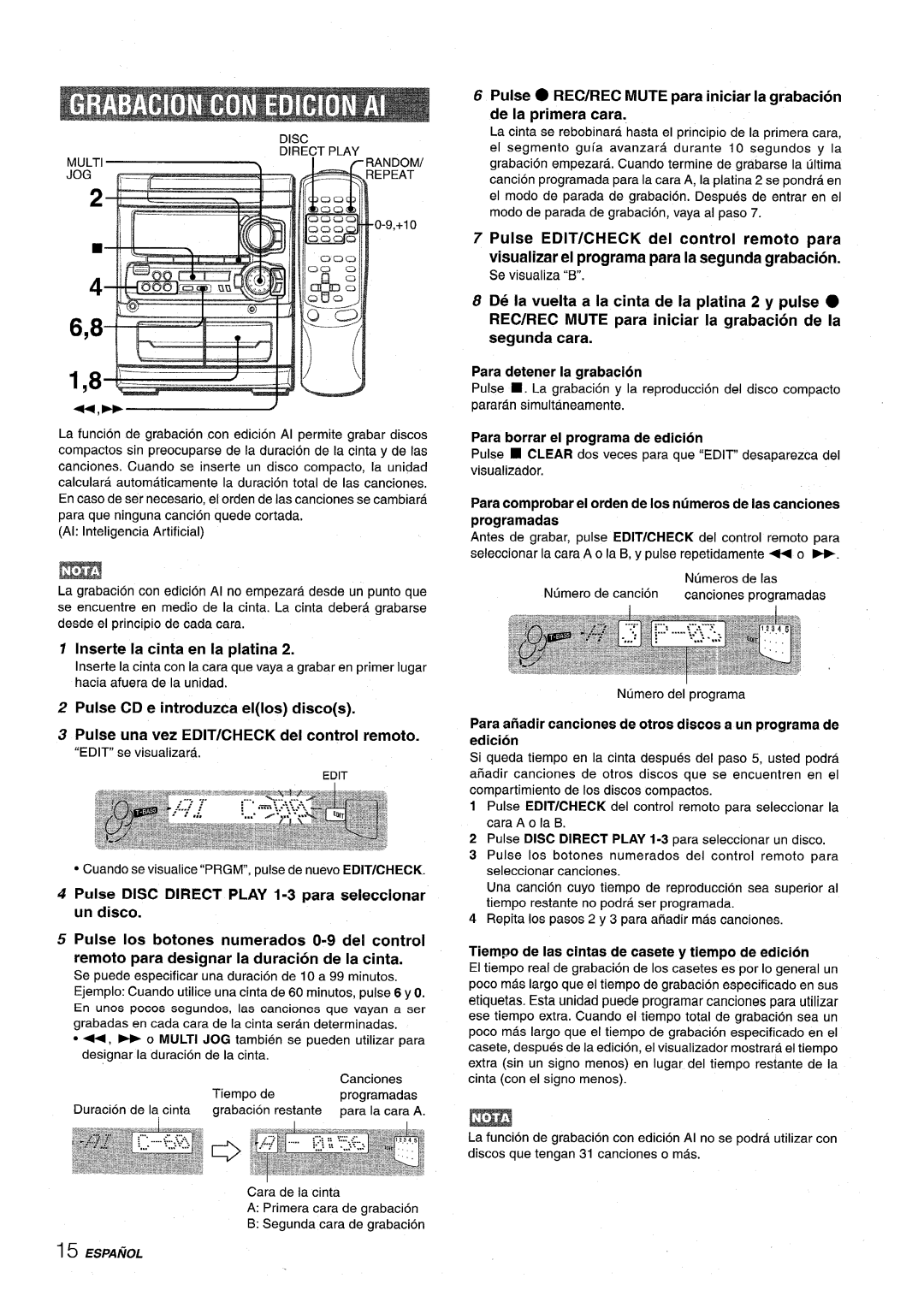 Sony NSX-MT320, SX-MT321 manual Inserte la cinta en la piatina, Pulse Disc Direct Play 1-3 para seleccionar un disco 