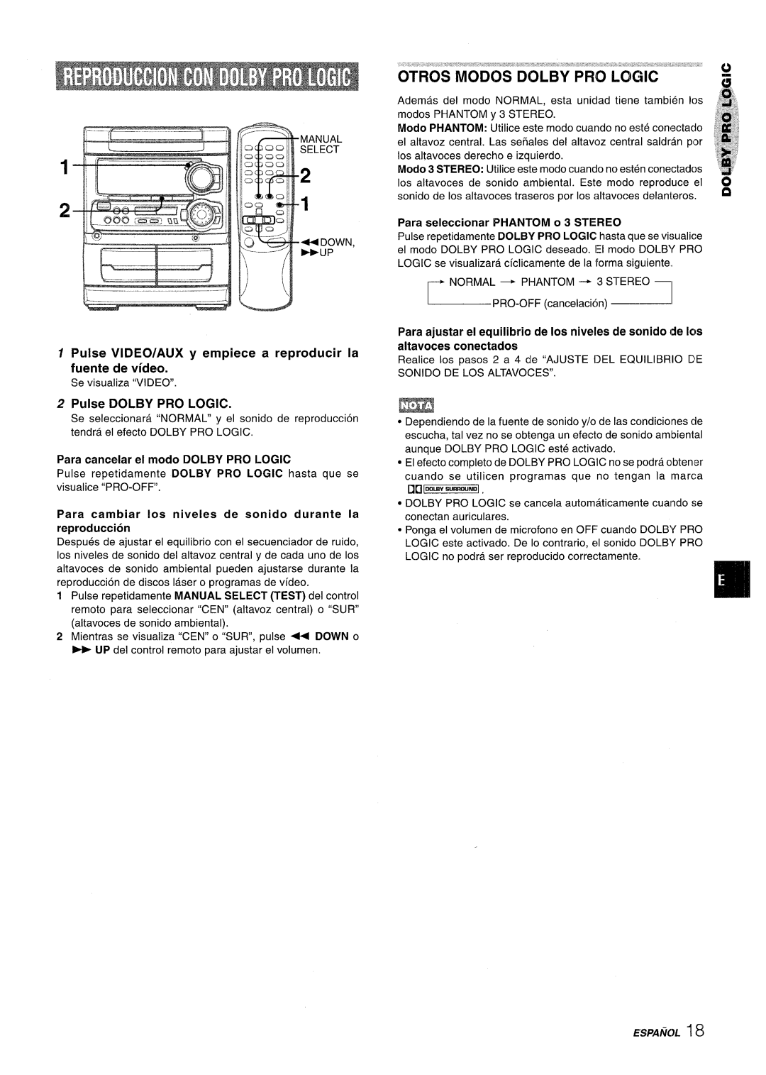 Sony SX-MT321, NSX-MT320 manual Pulse VIDEO/AUX y empiece a reproducer la, Pulse Dolby PRO Logic 