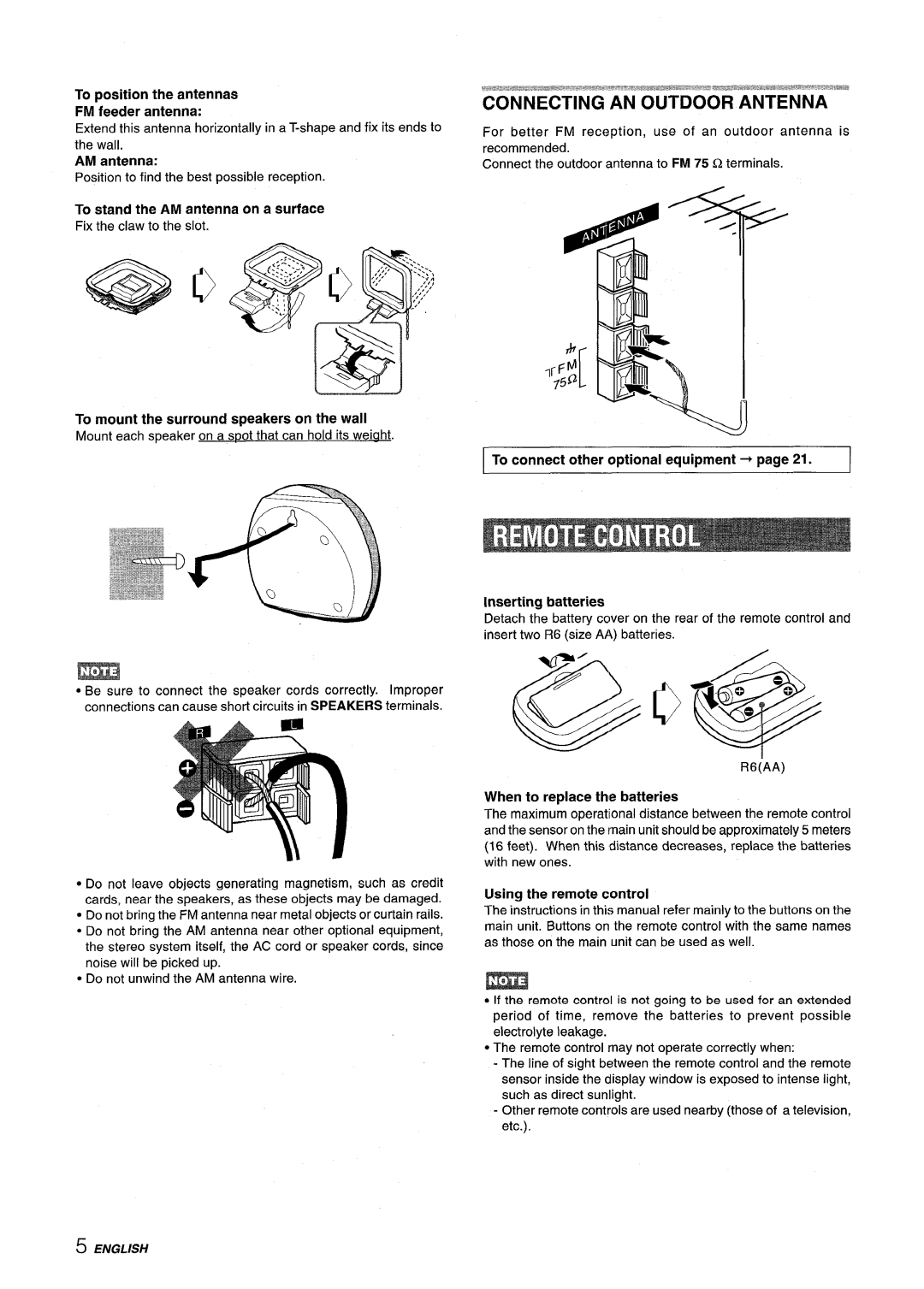 Sony NSX-MT320, SX-MT321 To position the antennas, AM antenna, When to replace the batteries, Using the remote control 