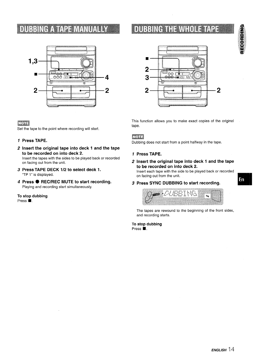 Sony SX-MT321, NSX-MT320 manual T-”T- *“I ‘, Press TAPE DECK 1/2 to select deck 