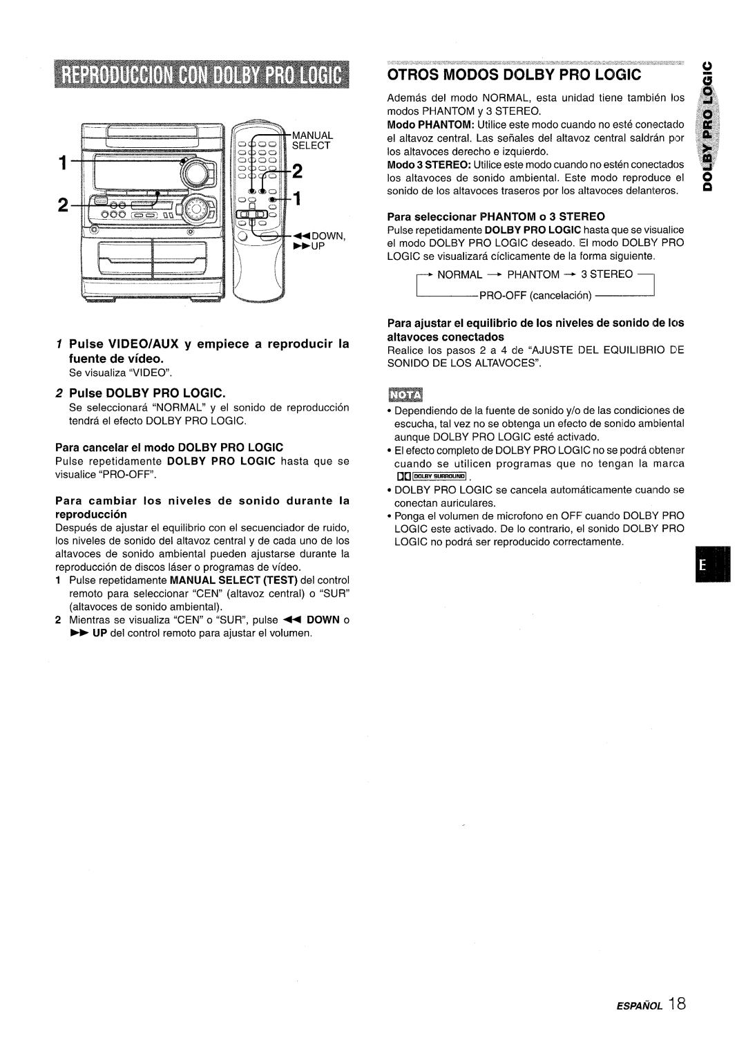 Sony SX-MT321, NSX-MT320 manual Pulse VIDEO/AUX y empiece a reproducer la, Pulse DOLBY PRO LOGIC, fuente de video 