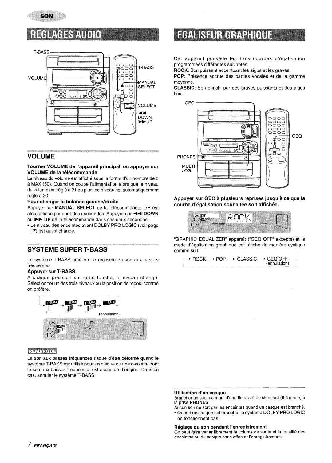 Sony NSX-MT320, SX-MT321 manual Pour changer la balance gauche/droite, Appuyer sur T-BASS, Utilisation d’un casque 