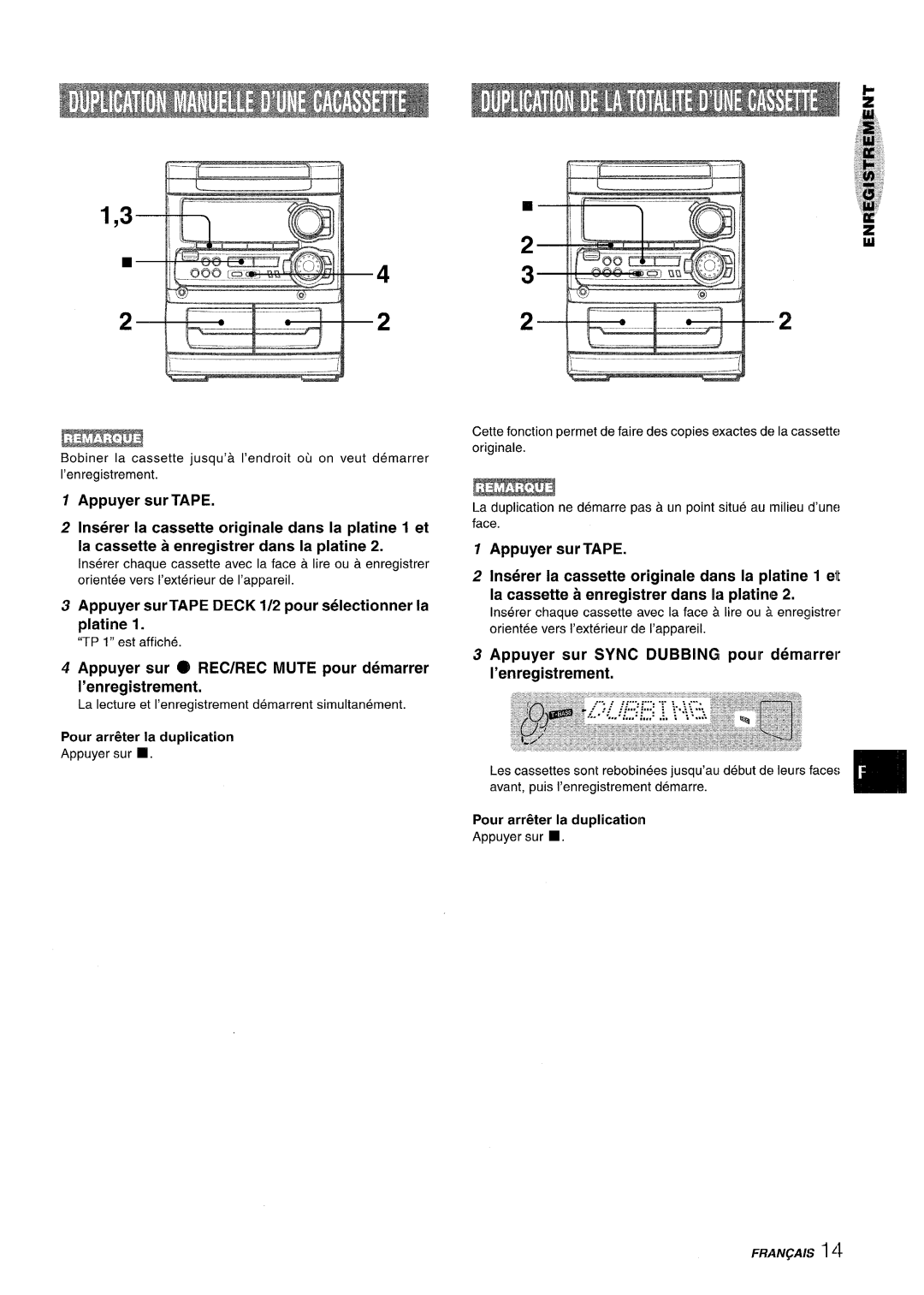 Sony SX-MT321, NSX-MT320 manual Appuyer surTAPE DECK 1/2 pour selectionner la piatine 