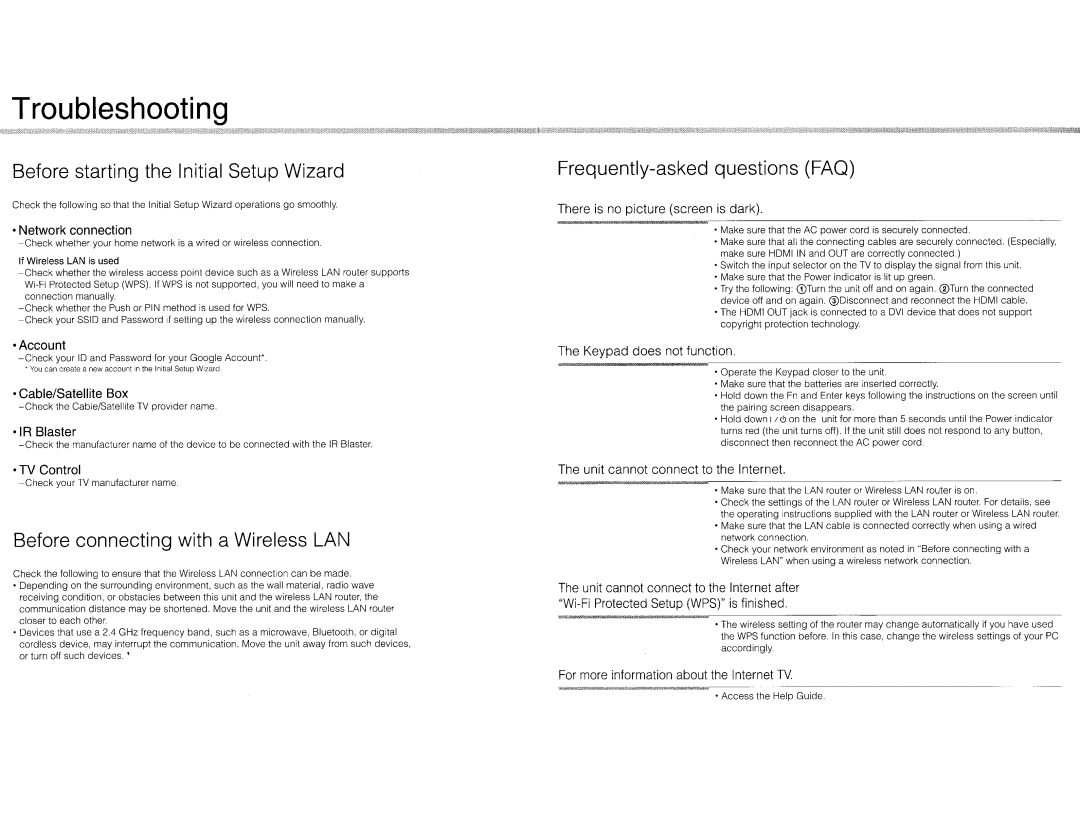 Sony NSZ-GT1 setup guide Troubleshooting 