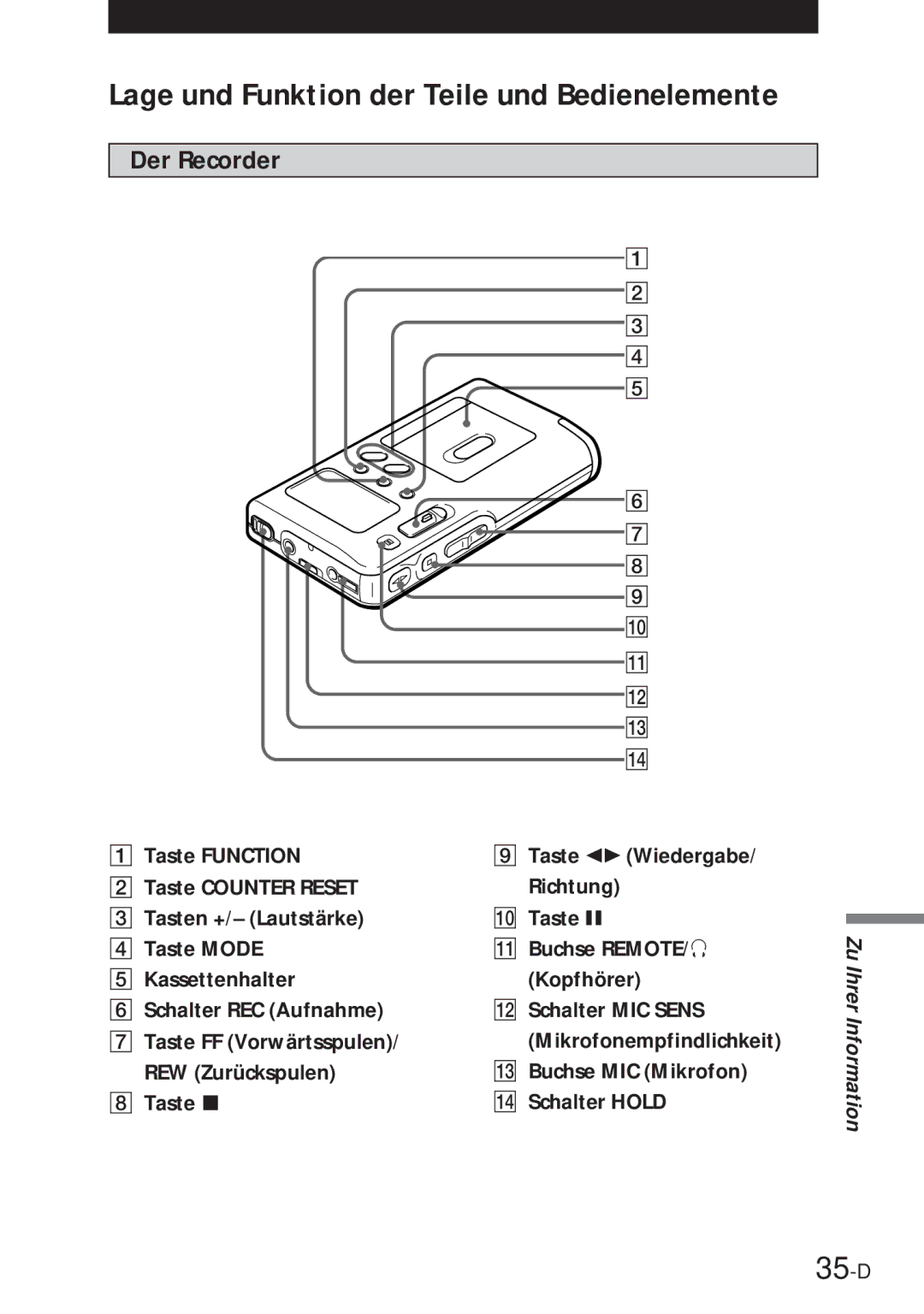 Sony NT-2 manual 35-D, Der Recorder 