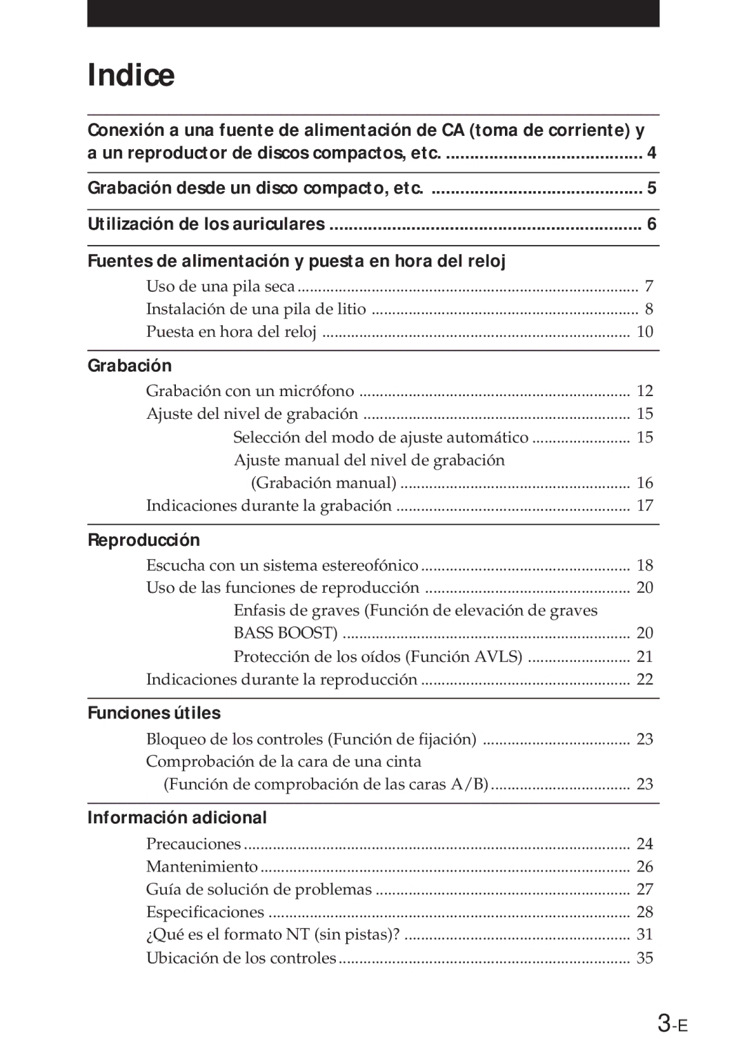 Sony NT-2 manual Indice 