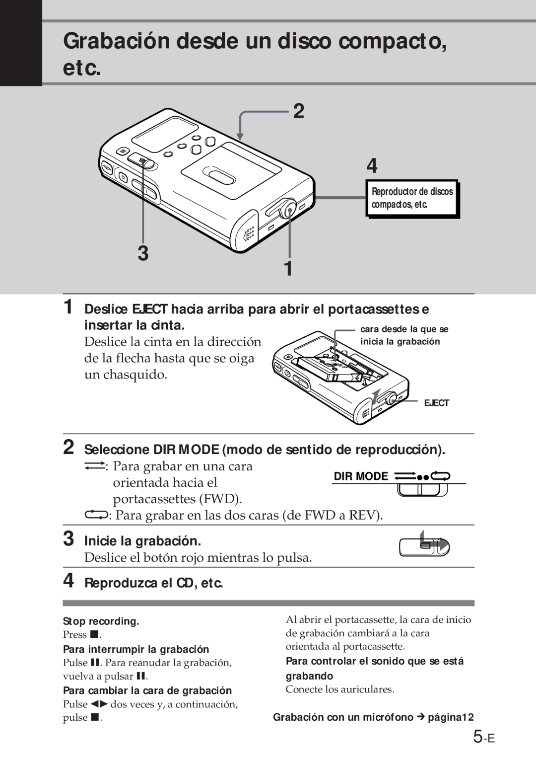 Sony NT-2 manual Grabación desde un disco compacto, etc, Inicie la grabación, Deslice el botón rojo mientras lo pulsa 