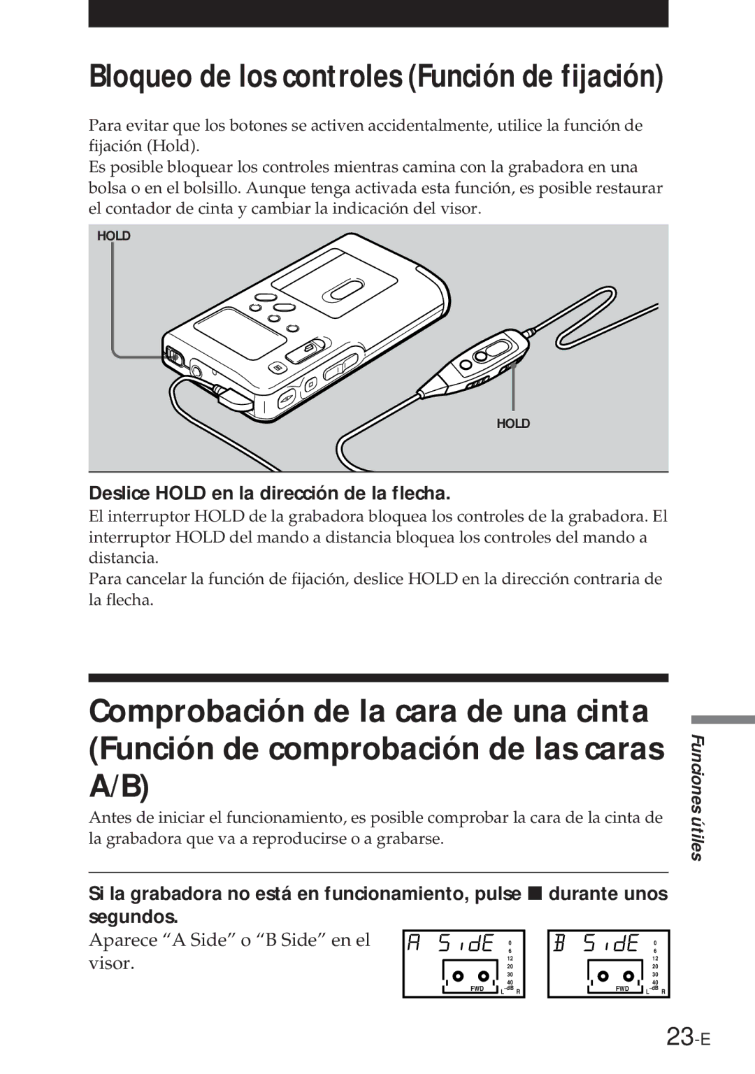 Sony NT-2 23-E, Deslice Hold en la dirección de la flecha, Si la grabadora no está en funcionamiento, pulse p, Segundos 