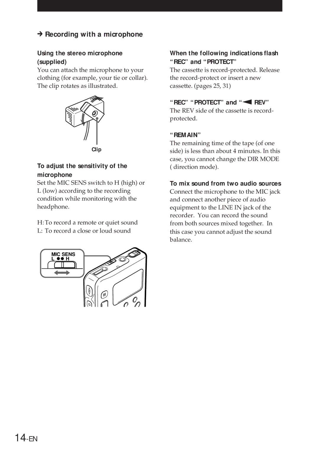 Sony NT-2 manual Recording with a microphone 