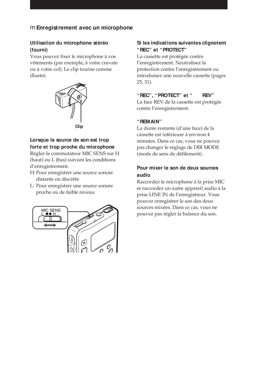 Sony NT-2 manual 14-F, Enregistrement avec un microphone 