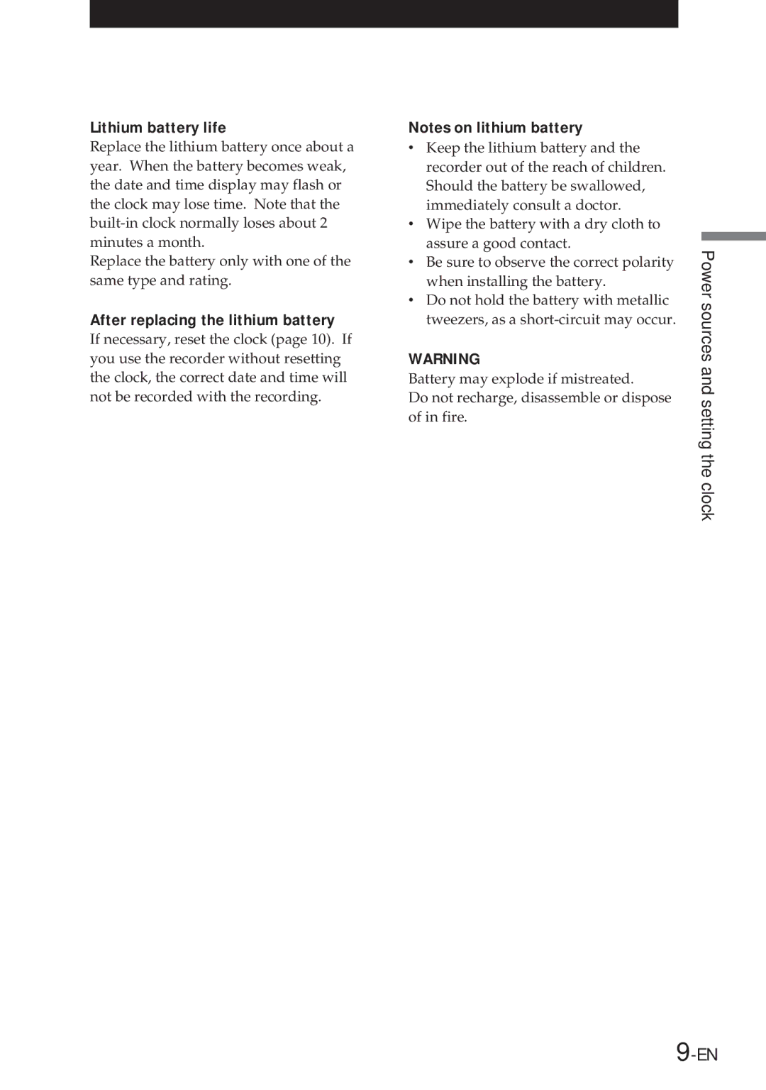 Sony NT-2 manual Lithium battery life, After replacing the lithium battery 