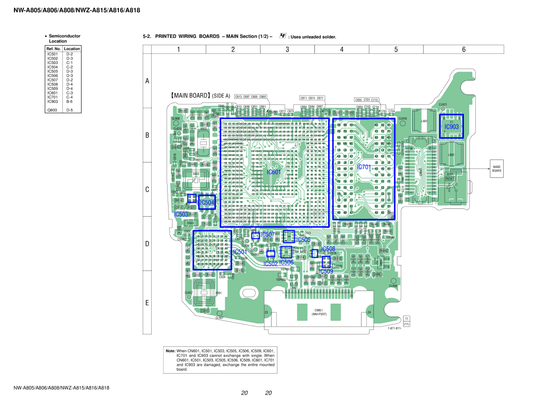 Sony NW-A808, NW-A806 service manual Semiconductor, Uses unleaded solder, Location 