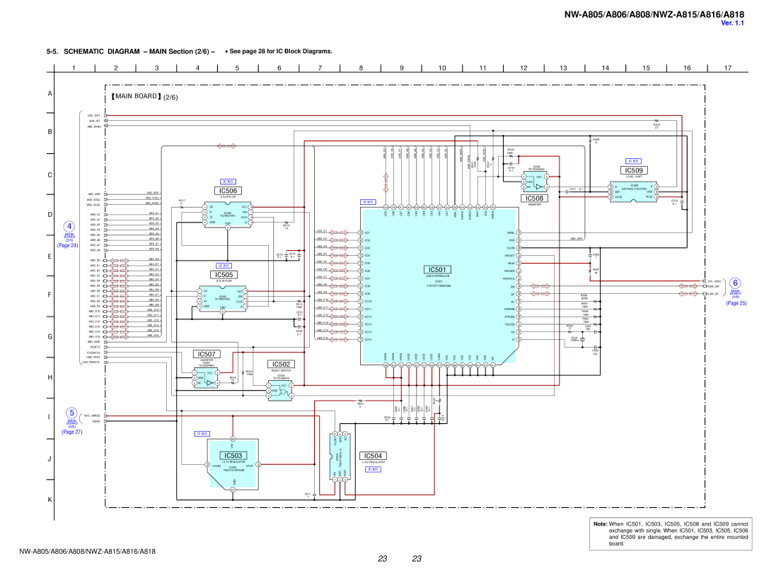 Sony NW-A806, NW-A808 service manual Schematic Diagram Main /6 See page 28 for IC Block Diagrams 