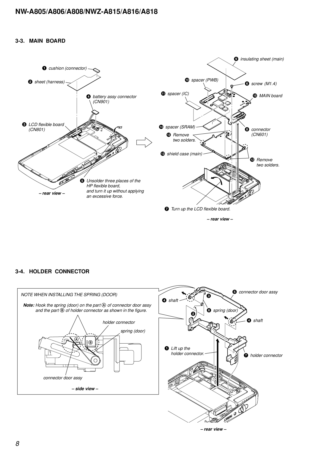 Sony NW-A808, NW-A806 service manual Main Board, Holder Connector 