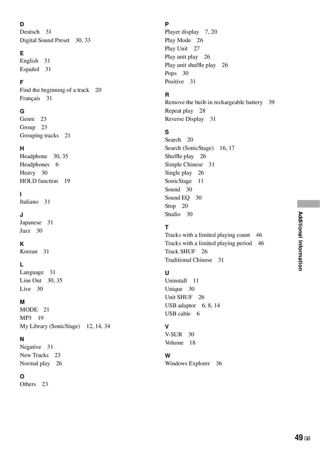 Sony NW-HD3 operating instructions 49 GB, Mode 