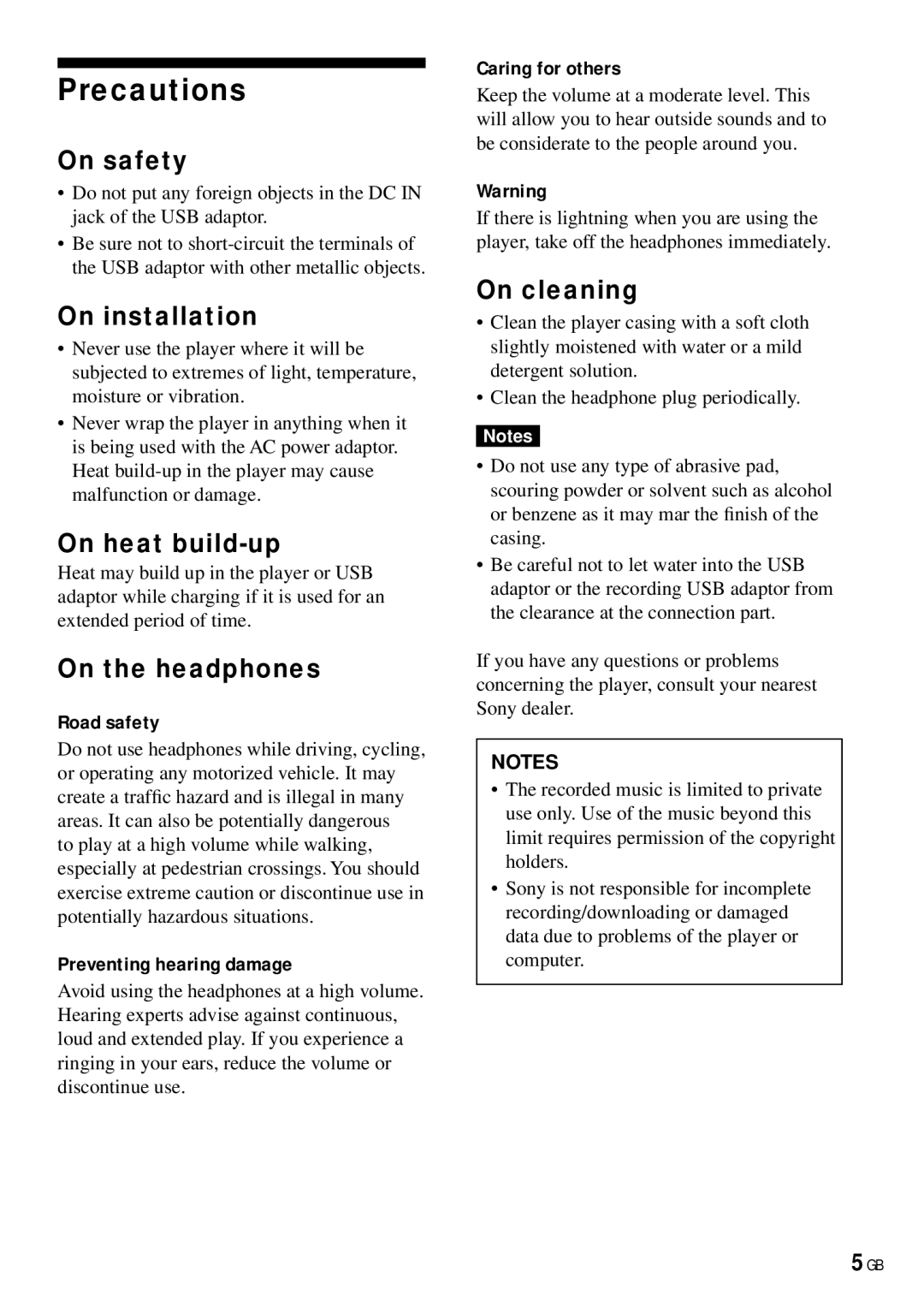 Sony NW-HD3 operating instructions Precautions 