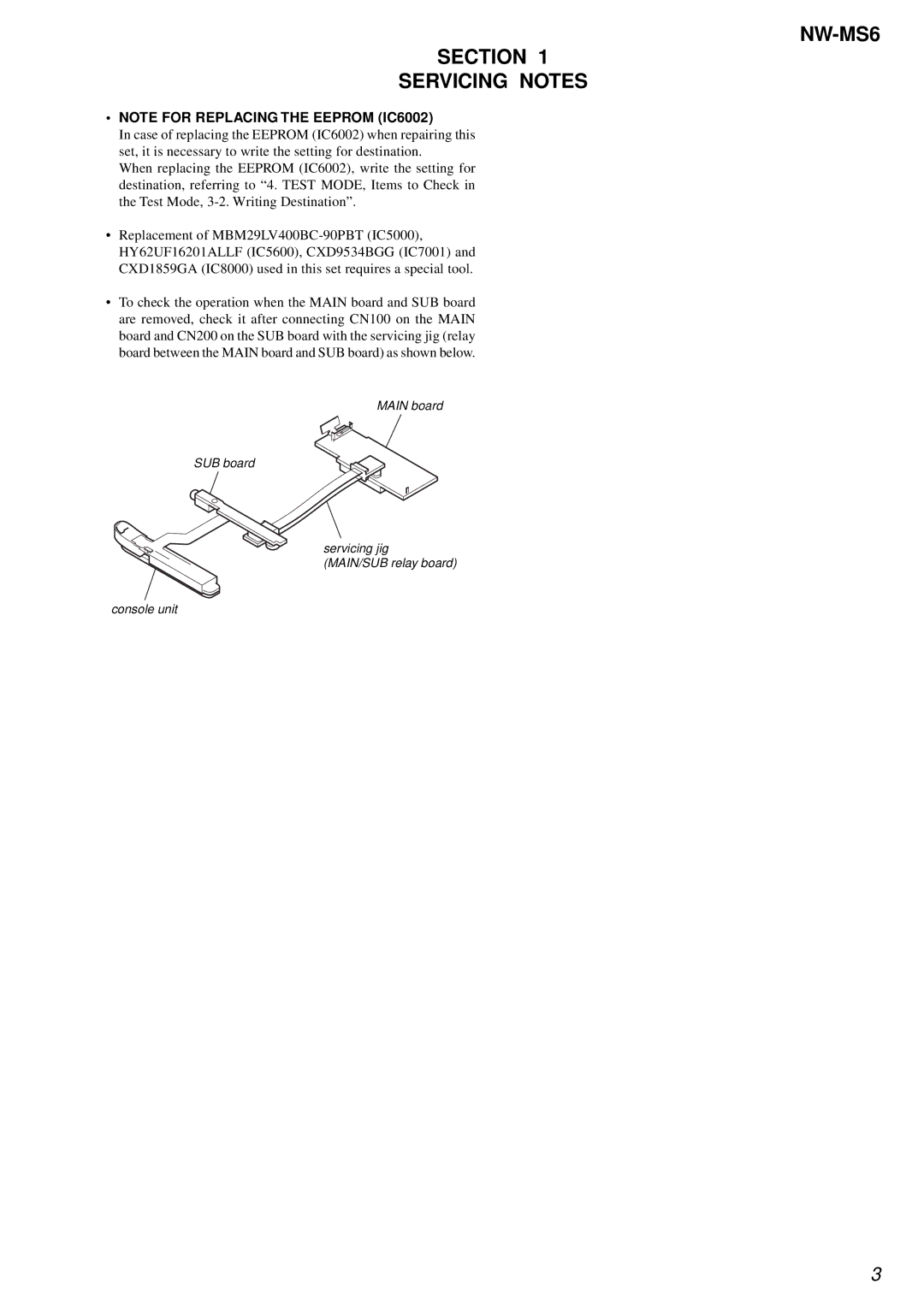 Sony service manual NW-MS6 Section Servicing Notes 