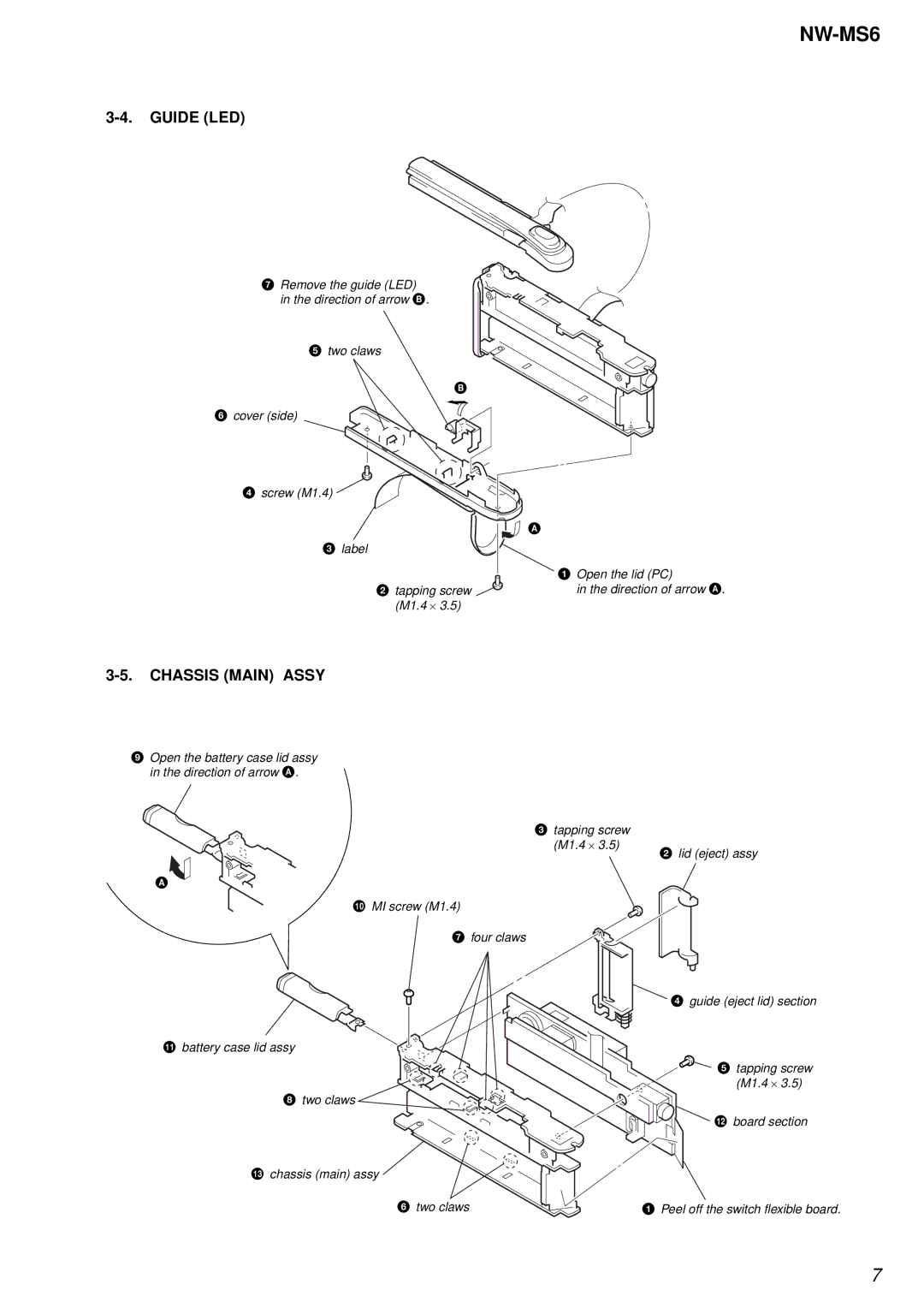 Sony NW-MS6 service manual Guide LED, Chassis Main Assy 