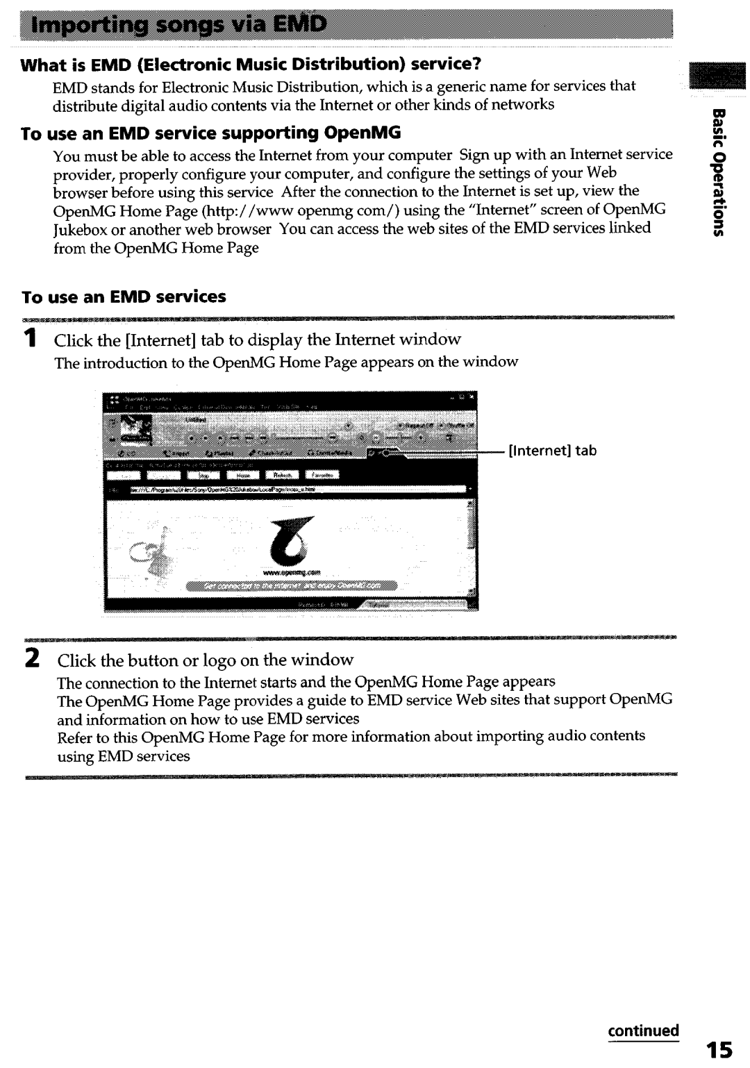 Sony NW-MS9 operating instructions Music, To use, Service, Click the button or logo on the window 