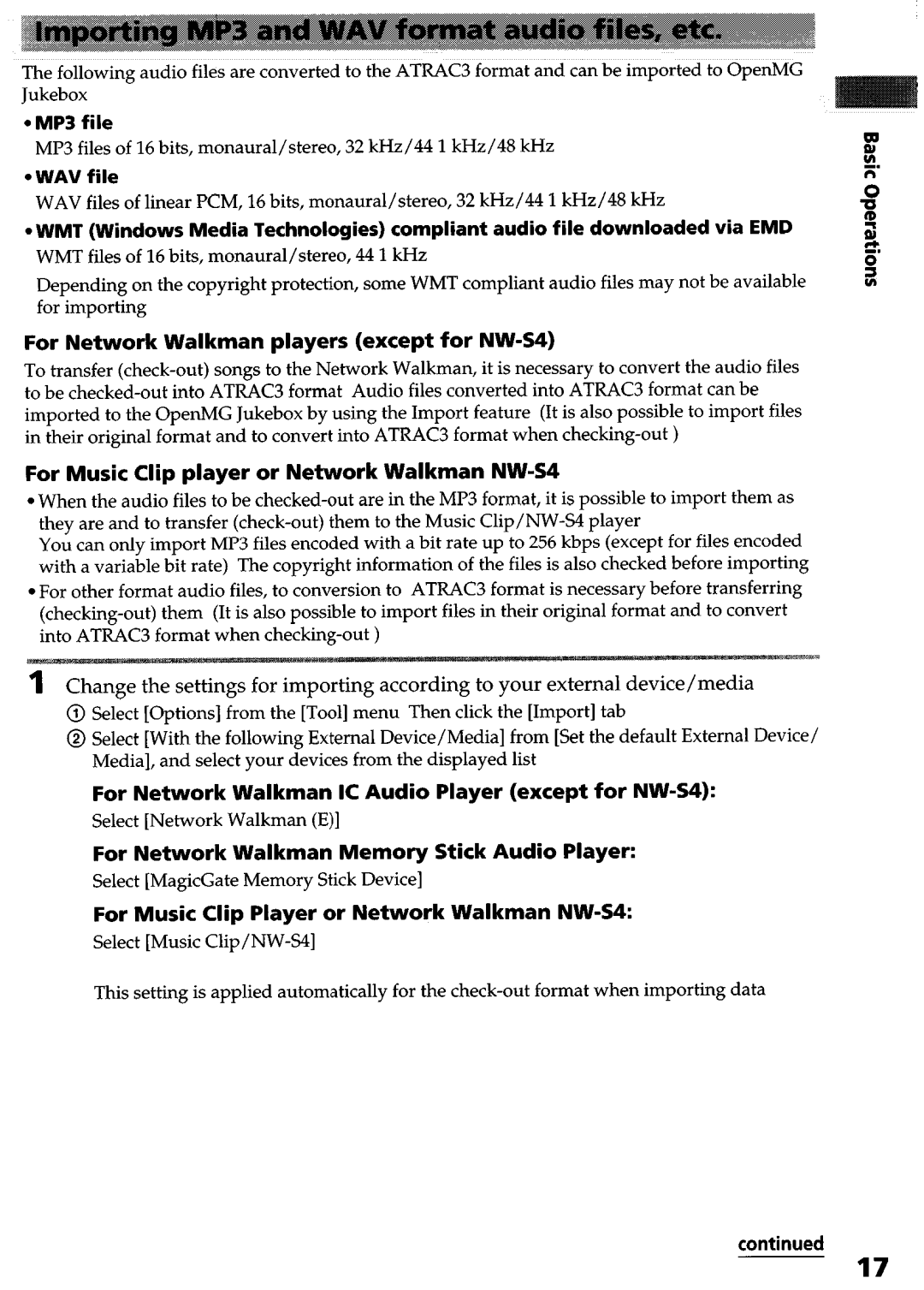 Sony NW-MS9 operating instructions For NW-S4, For Network Walkman IC Audio Player except for NW-S4 