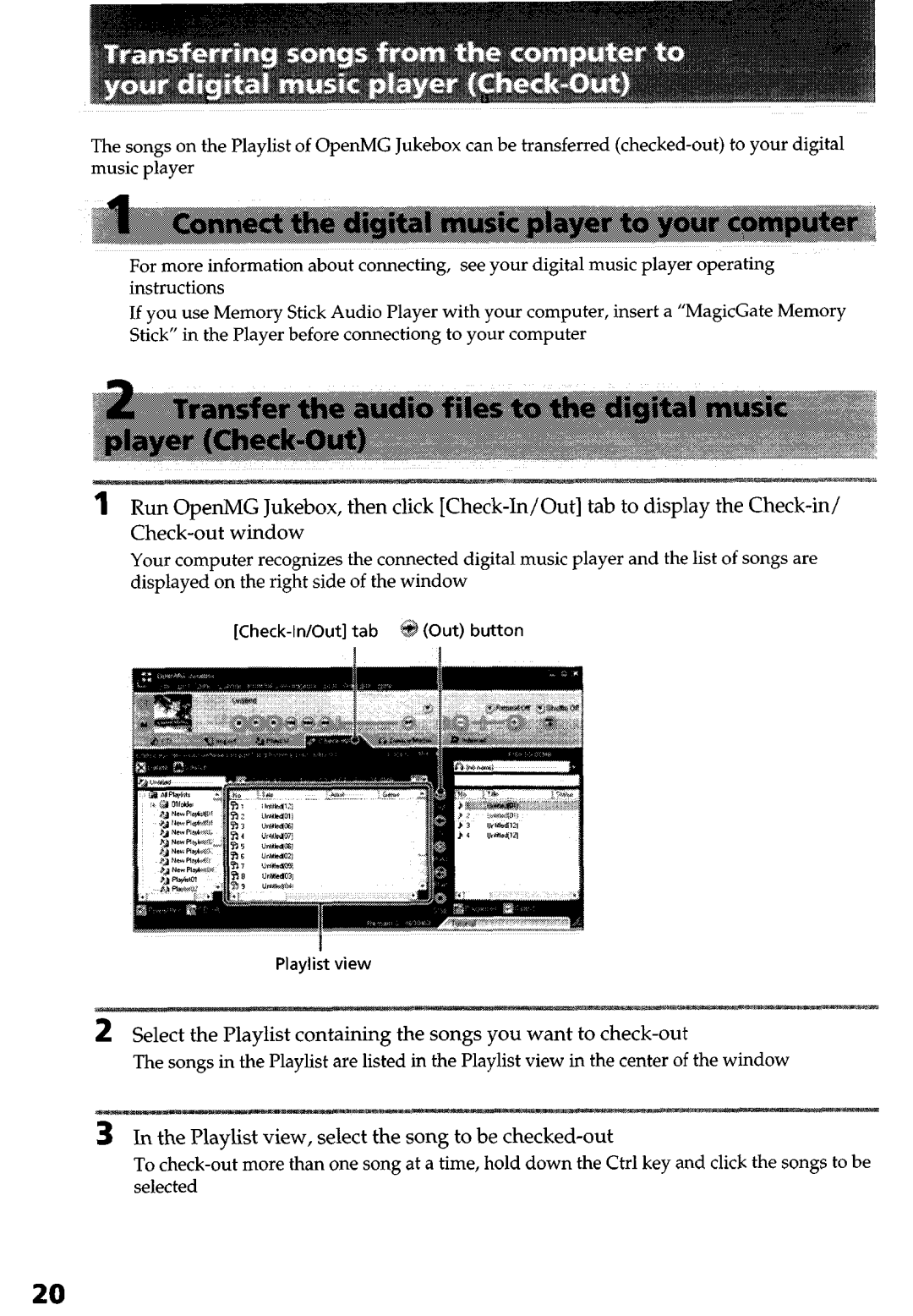 Sony NW-MS9 operating instructions Lll, Playlist view, select the song to be checked-out 