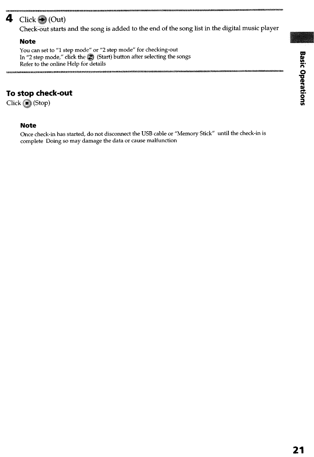 Sony NW-MS9 operating instructions To stop check-out, He1, Click Stop 