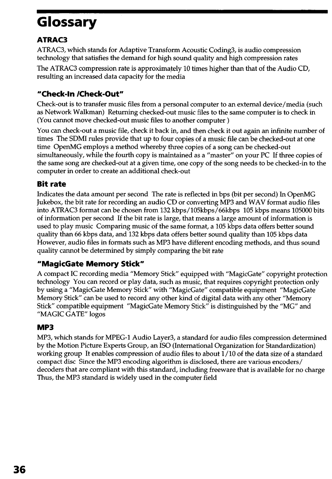 Sony NW-MS9 operating instructions Glossary, IS0 