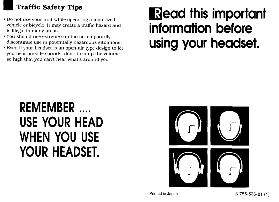 Sony NW-MS9 operating instructions Traffic Safety Tips 