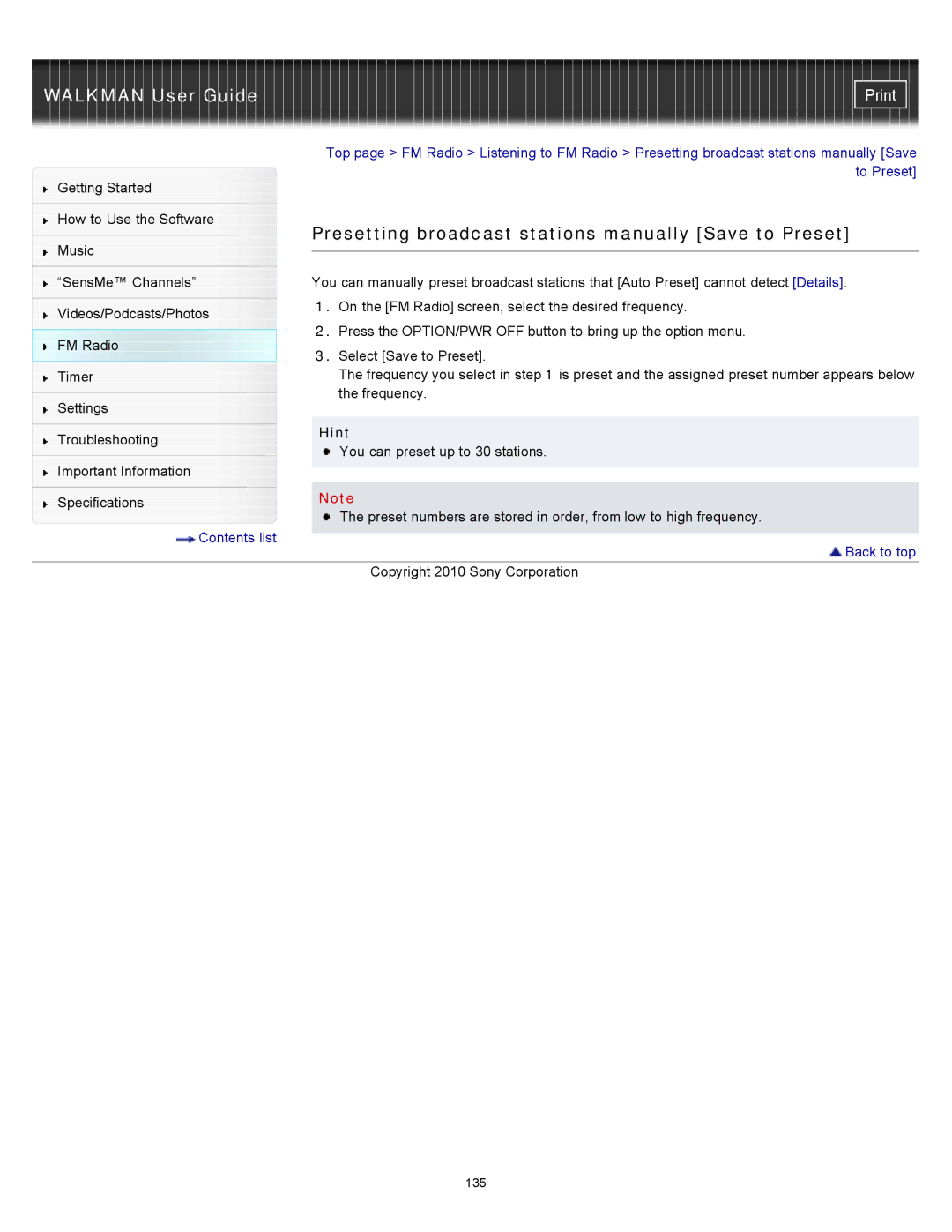 Sony NWZ-E355, NWZ-E353, NWZ-E354 specifications Presetting broadcast stations manually Save to Preset 