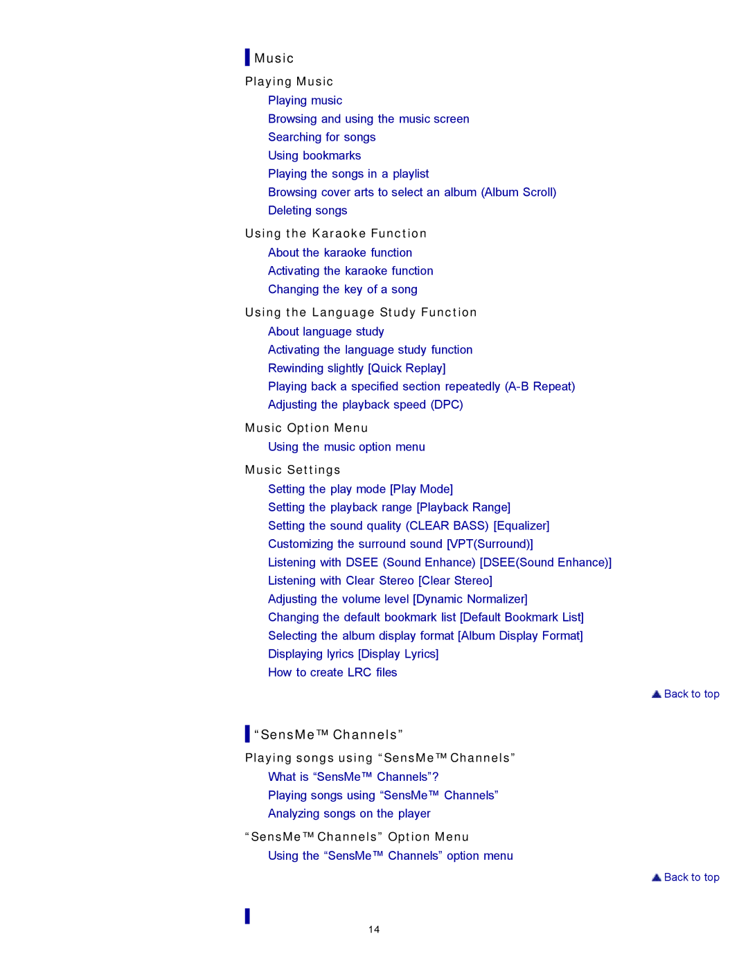 Sony NWZ-E354, NWZ-E355, NWZ-E353 specifications Music 