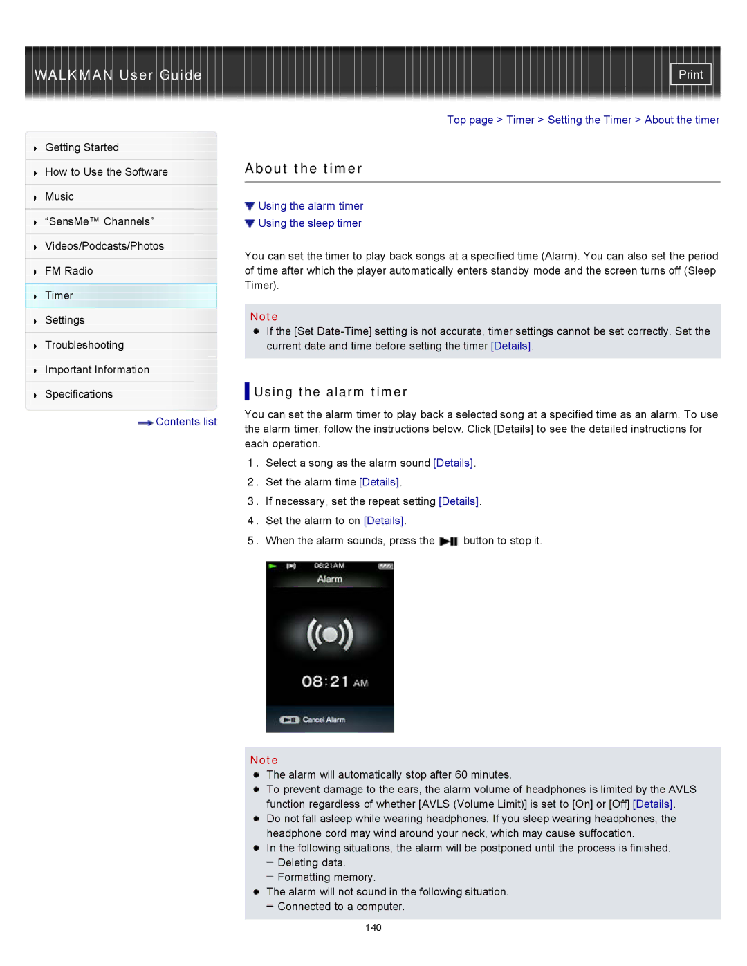 Sony NWZ-E354, NWZ-E355, NWZ-E353 specifications About the timer, Using the alarm timer 