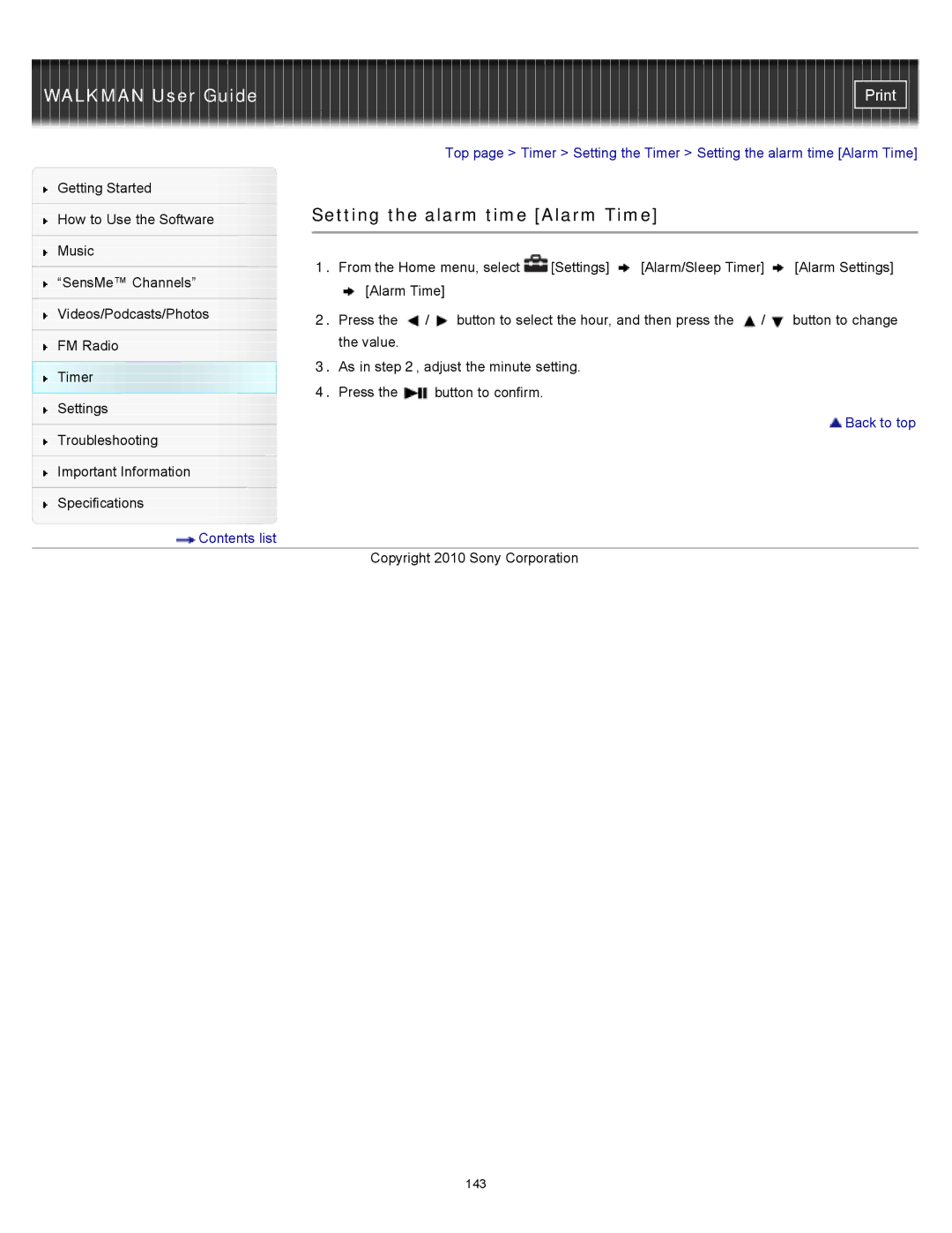 Sony NWZ-E354, NWZ-E355, NWZ-E353 specifications Setting the alarm time Alarm Time 