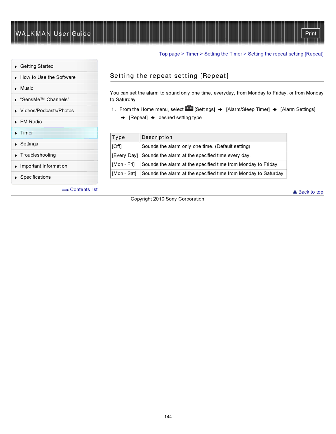 Sony NWZ-E355, NWZ-E353, NWZ-E354 specifications Setting the repeat setting Repeat 