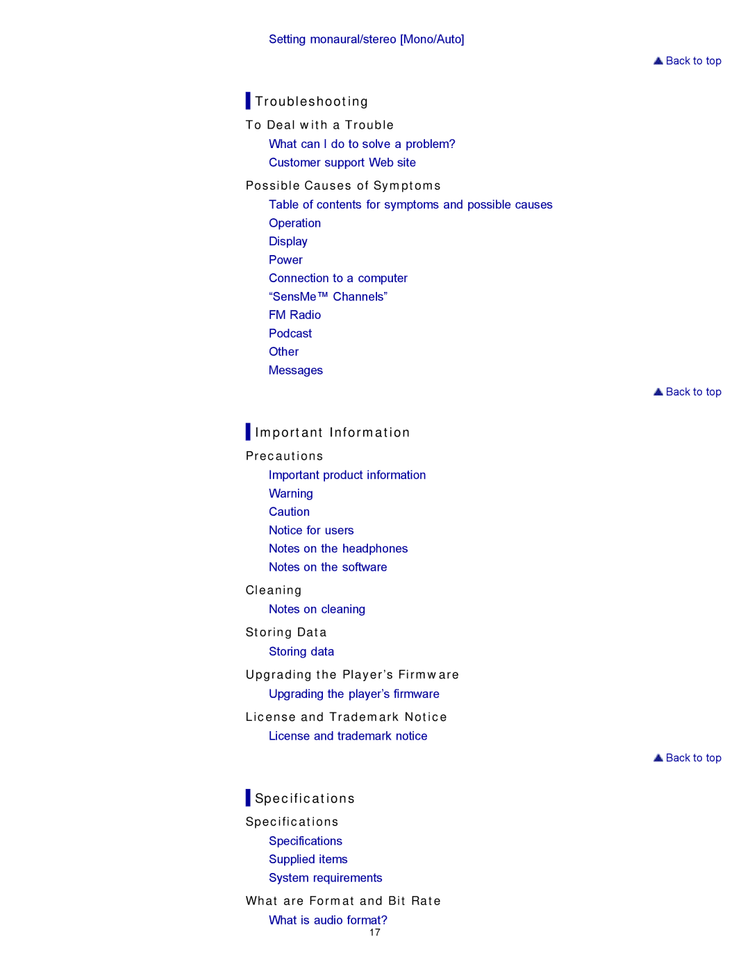 Sony NWZ-E354, NWZ-E355, NWZ-E353 specifications Cleaning Storing Data, Upgrading the Player’s Firmware 