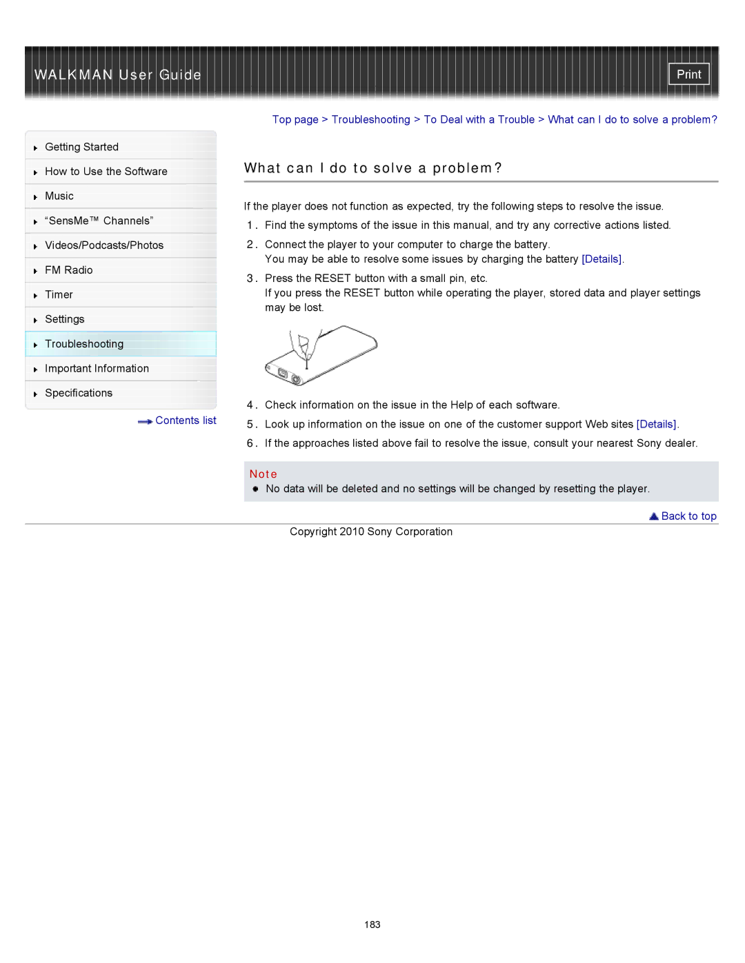 Sony NWZ-E355, NWZ-E353, NWZ-E354 specifications What can I do to solve a problem? 