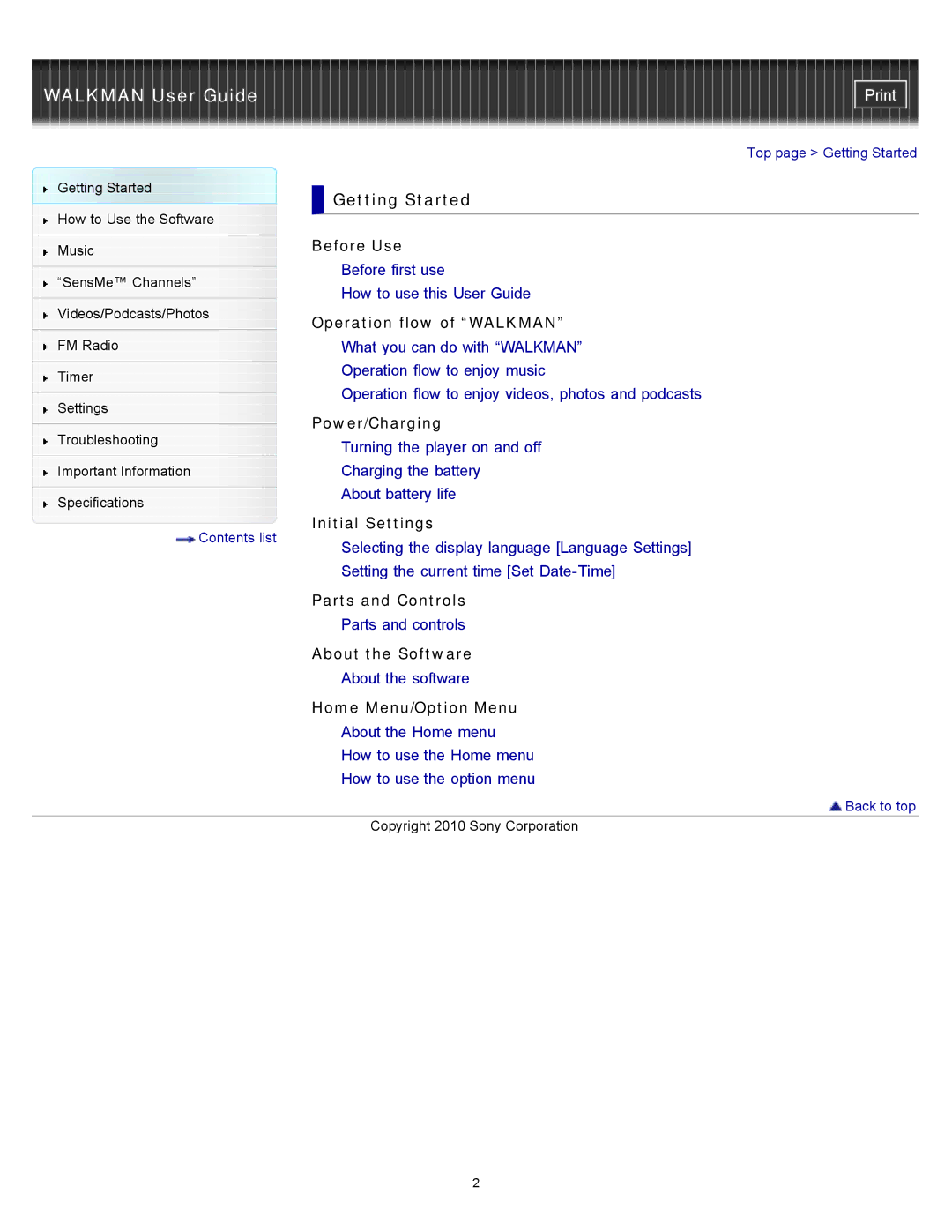 Sony NWZ-E354, NWZ-E355, NWZ-E353 specifications Getting Started 