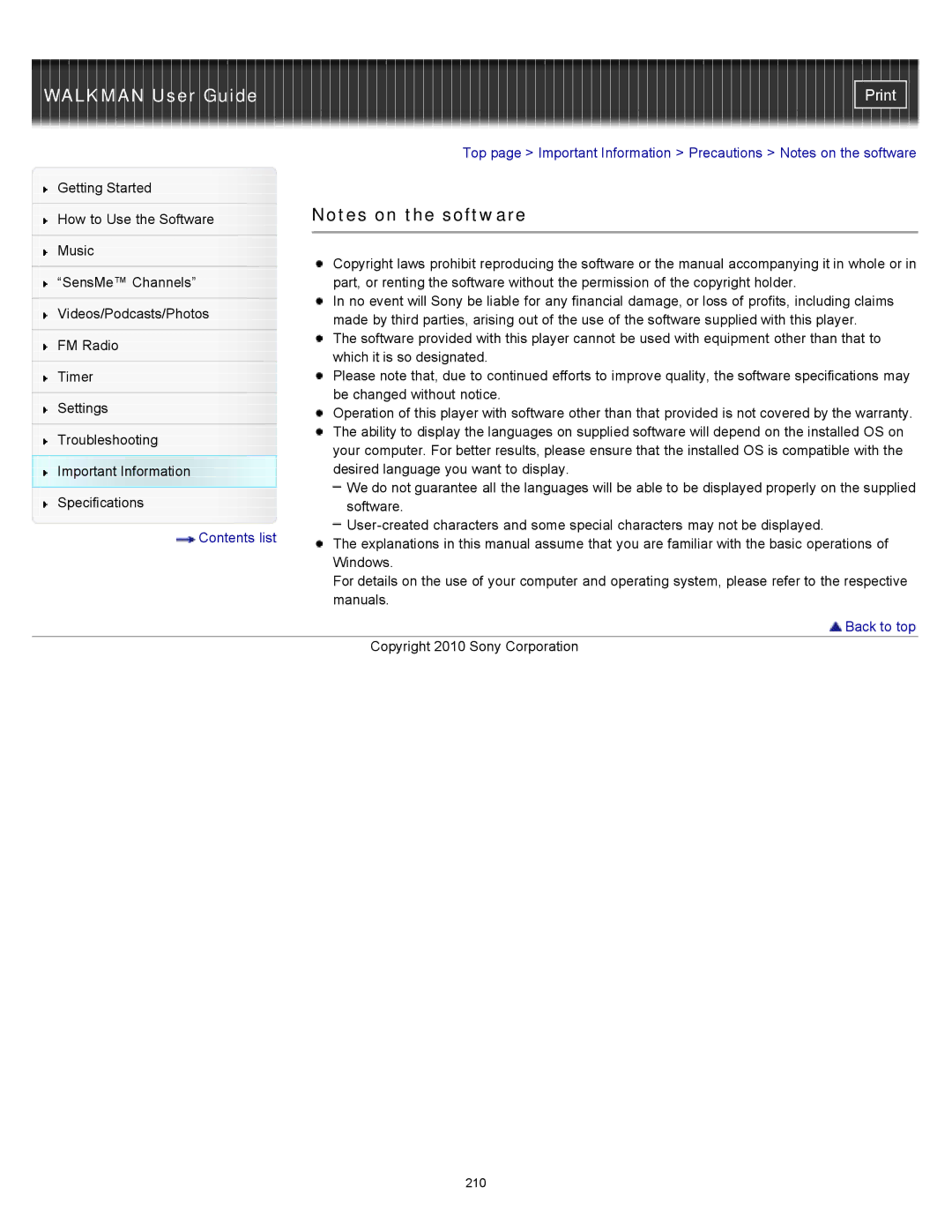 Sony NWZ-E355, NWZ-E353, NWZ-E354 specifications Software 